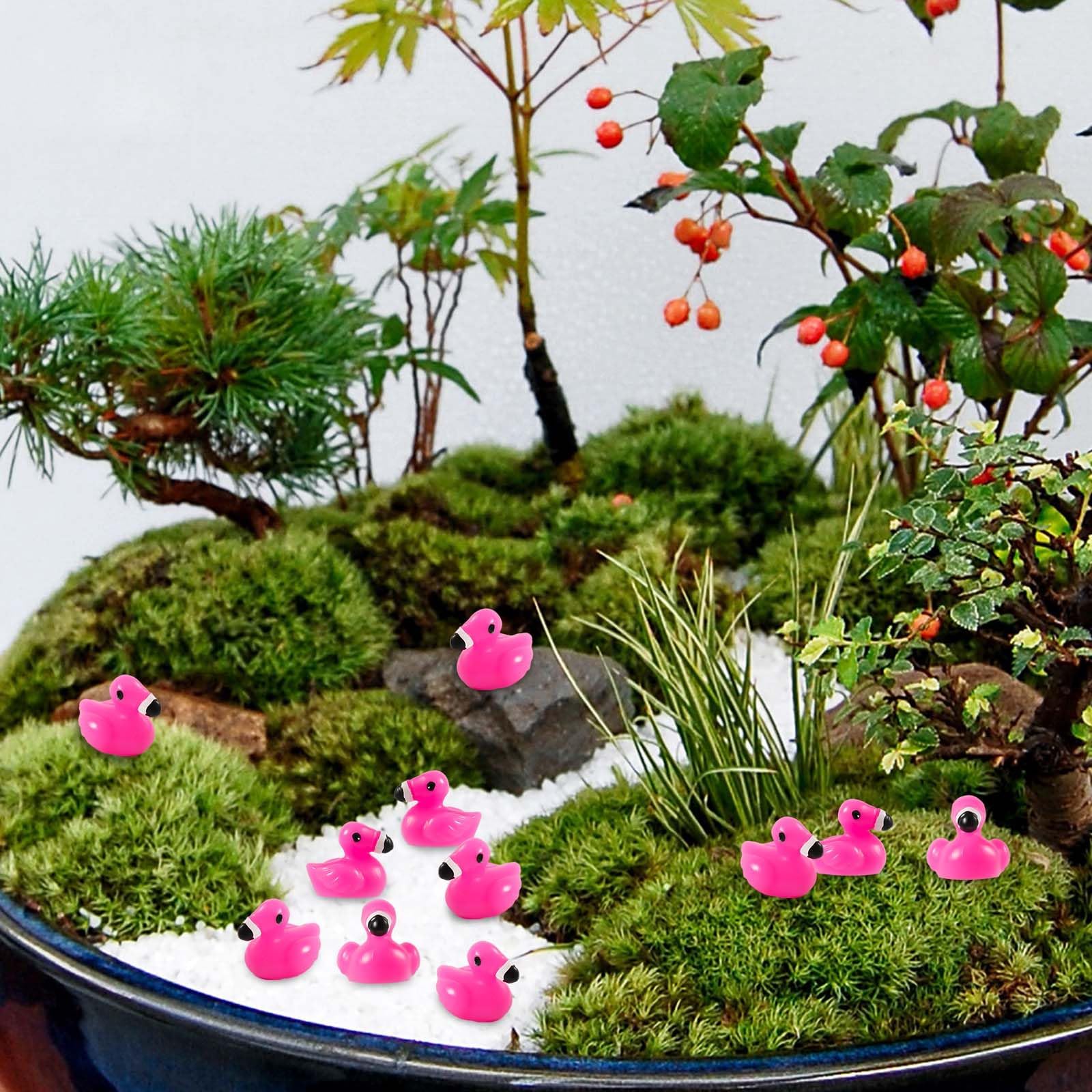 100PCS Mini Flamingo Rose Resin Decorations - Small Animal Figurines for DIY Crafts, Dollhouse, Cake Toppers, Home & Garden Decor - Perfect for Party Favors, Wedding Centerpieces, and Fairy Garden Scenes