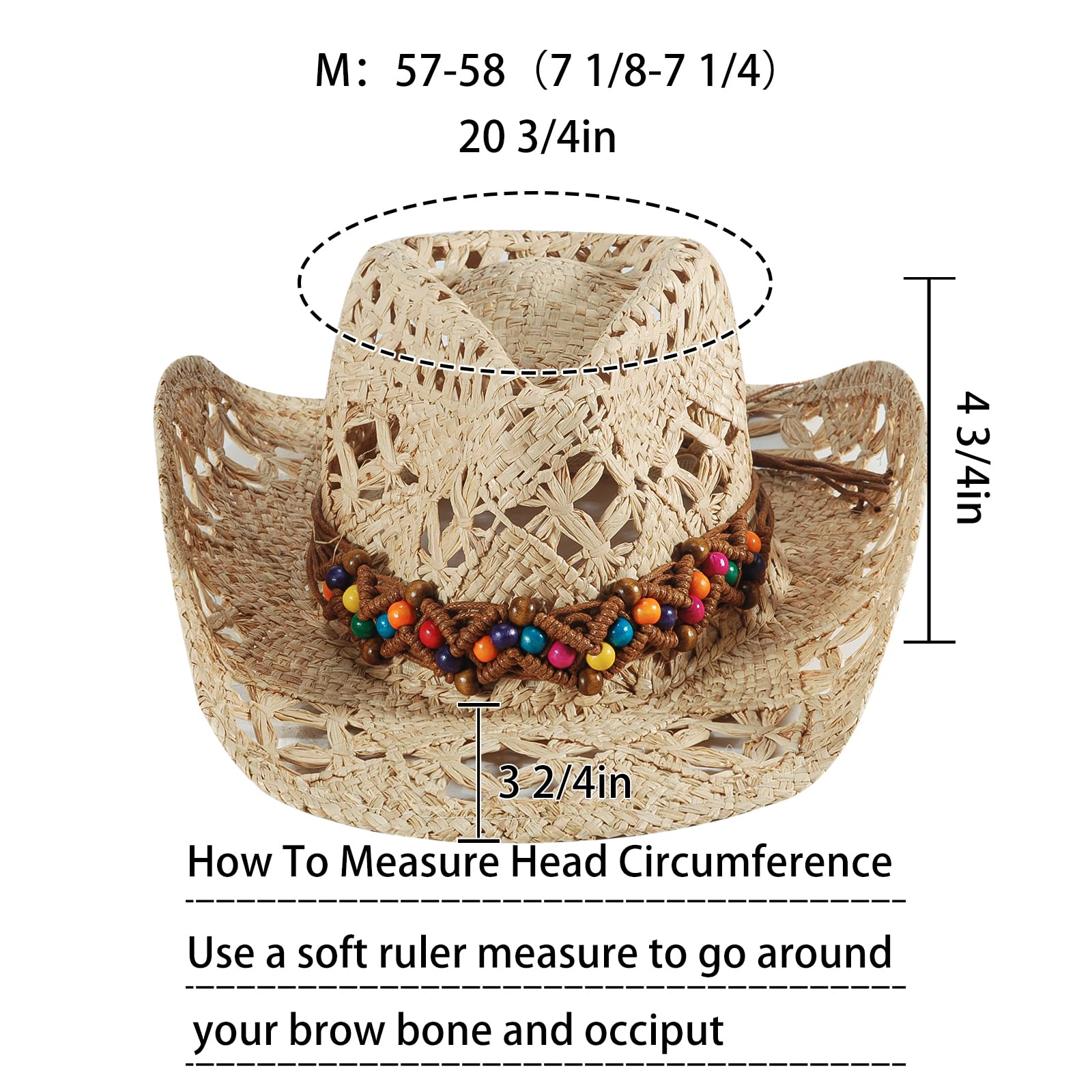 Stylish Women's Straw Cowboy Hat - Adjustable Wide Brim Sun Hat for Women & Men | Western Cowgirl Beach Hat for Summer Vacation, Travel, Outdoor Activities & Country Music Festivals