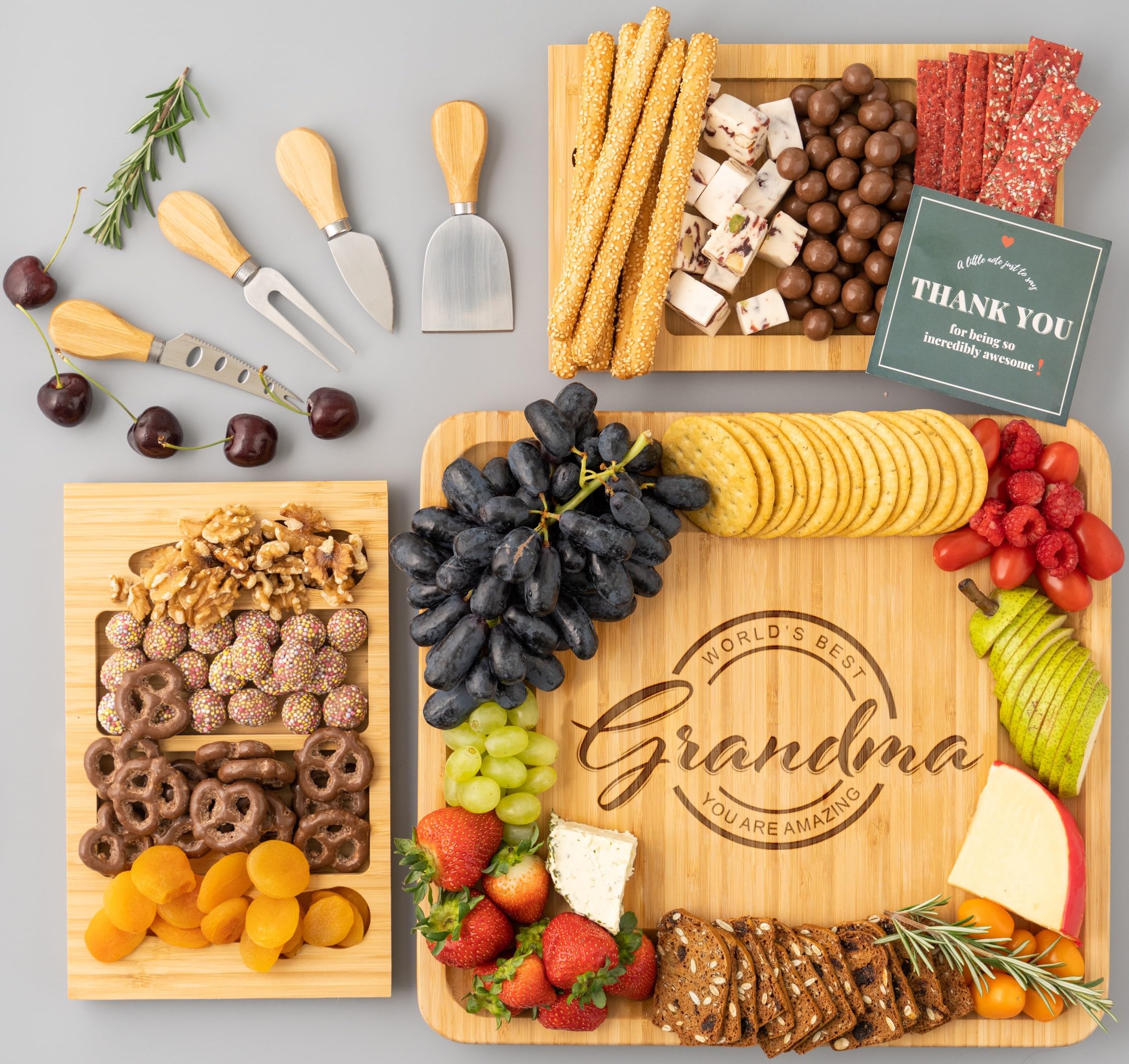 Best Birthday Gifts for Grandma - Thoughtful Present Ideas for Grandmothers | Unique Charcuterie Cheese Board Set with 4 Knives - Perfect for Family Gatherings, Holiday Dinners & Special Occasions