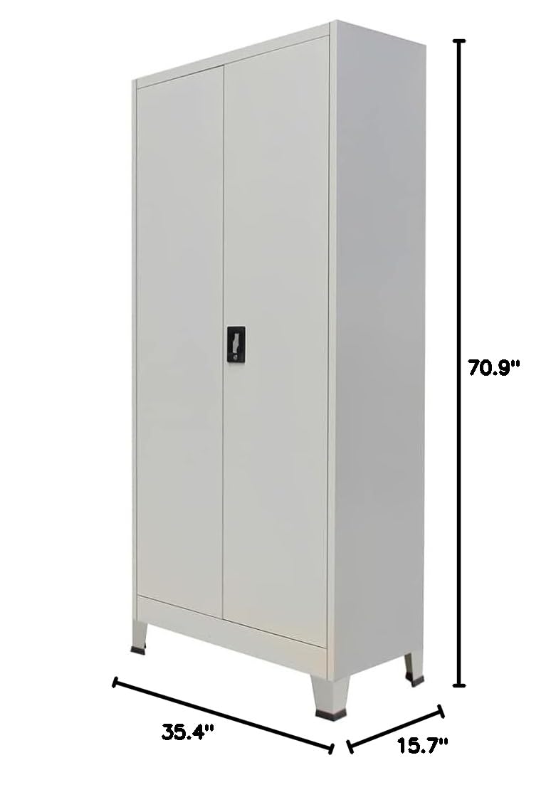 Heavy Duty Metal Storage Cabinet with Lock & Adjustable Shelves - 2-Door Steel Office Cabinet, 35.4