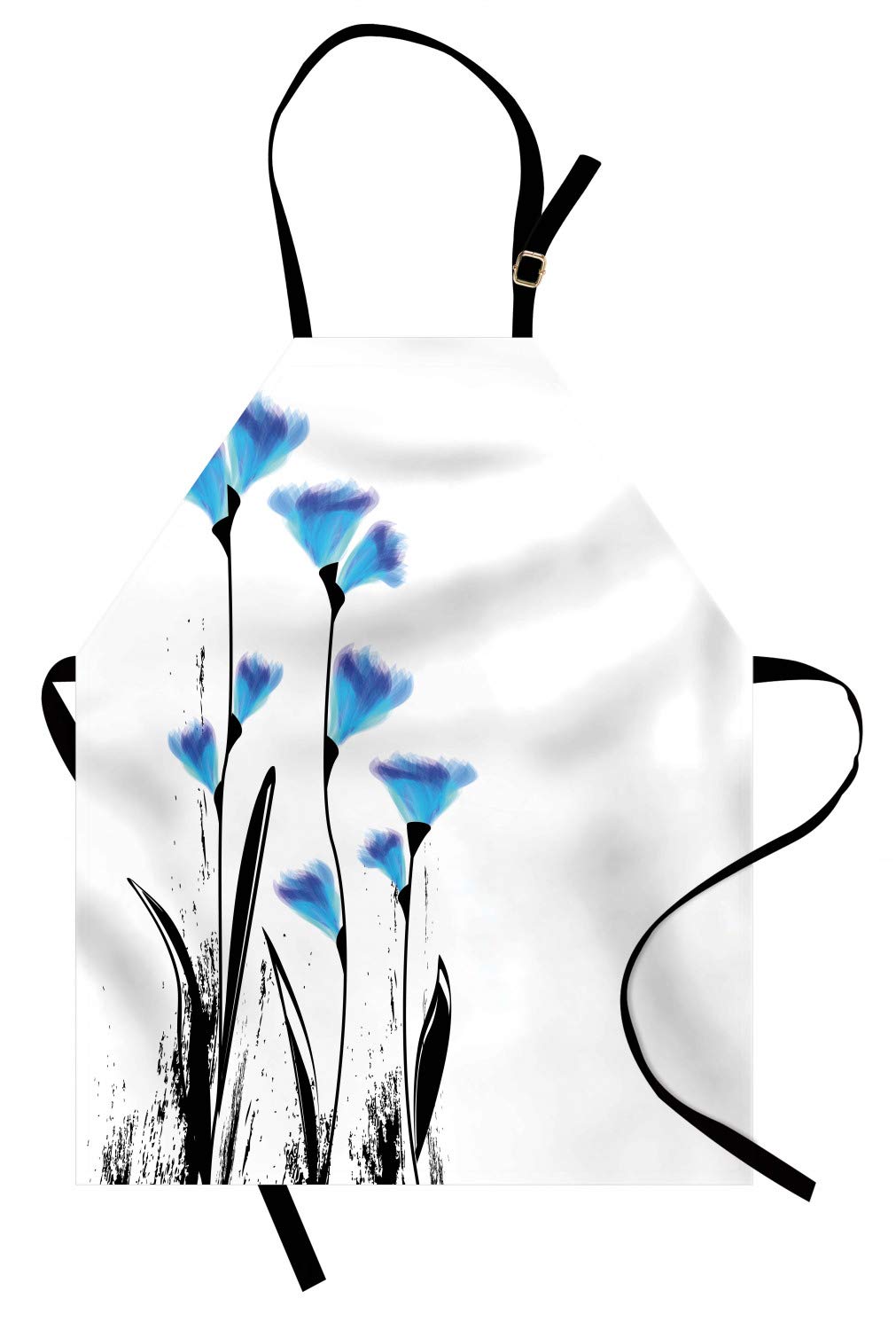 Ambesonne Floral Apron - Turkish Ottoman Tulip Design in Ombre Watercolor, Adjustable Unisex Kitchen Bib Apron for Cooking, Baking, Gardening - Perfect for Home Chefs, BBQ & Outdoor Activities - Sky Blue & Charcoal Grey