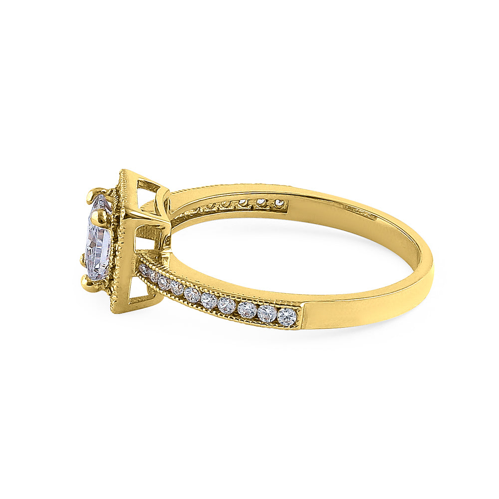 14K Yellow Gold Princess Cut Halo CZ Engagement Ring for Women - Elegant Cubic Zirconia Wedding Band, Promise Ring, Anniversary Gift for Her