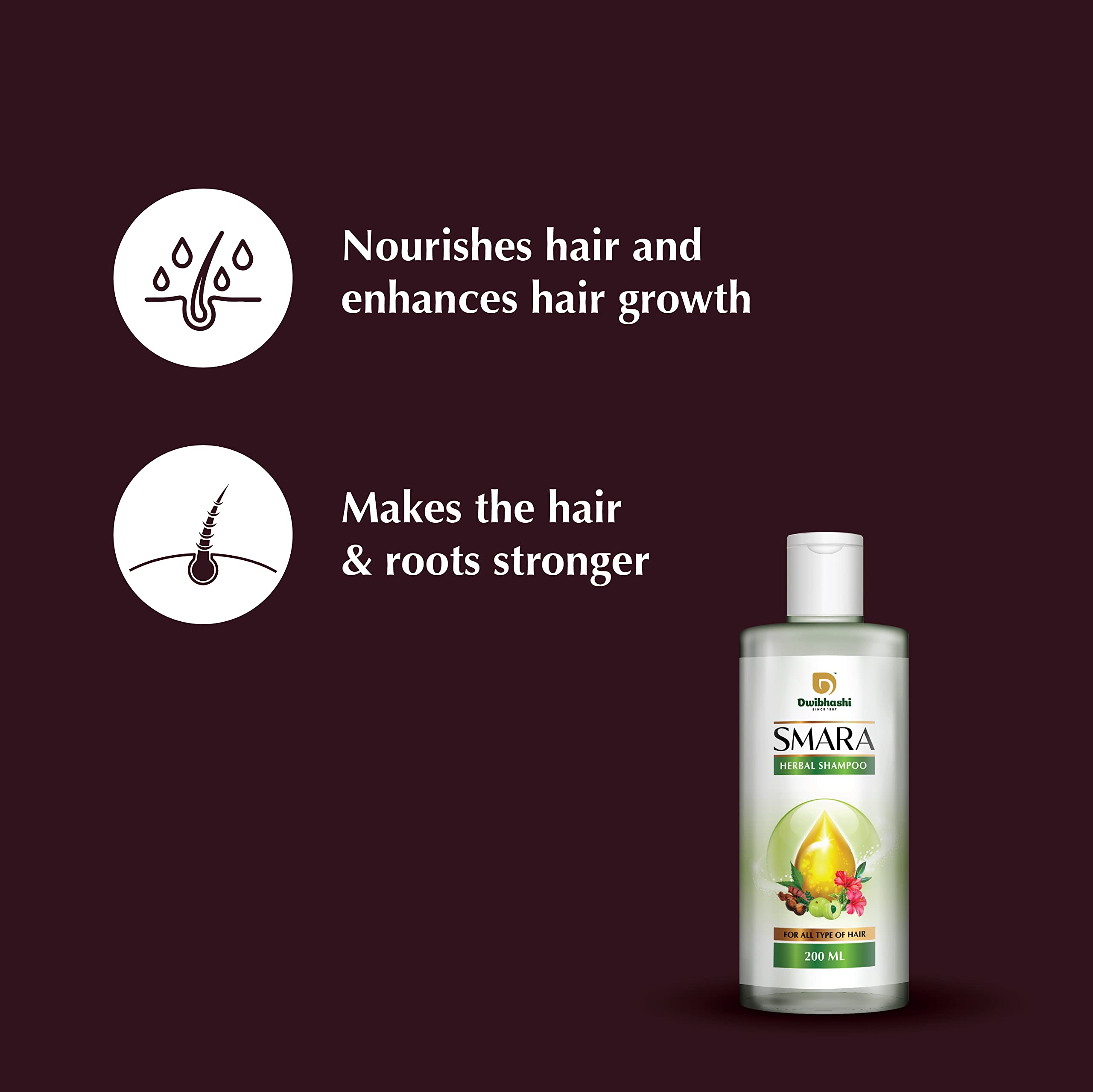 Dwibhashi's Smara Herbal Shampoo for Hair Growth & Scalp Care - 200ml Natural Ayurvedic Shampoo with Organic Herbs - Perfect for Daily Hair Wash & Scalp Nourishment at Home