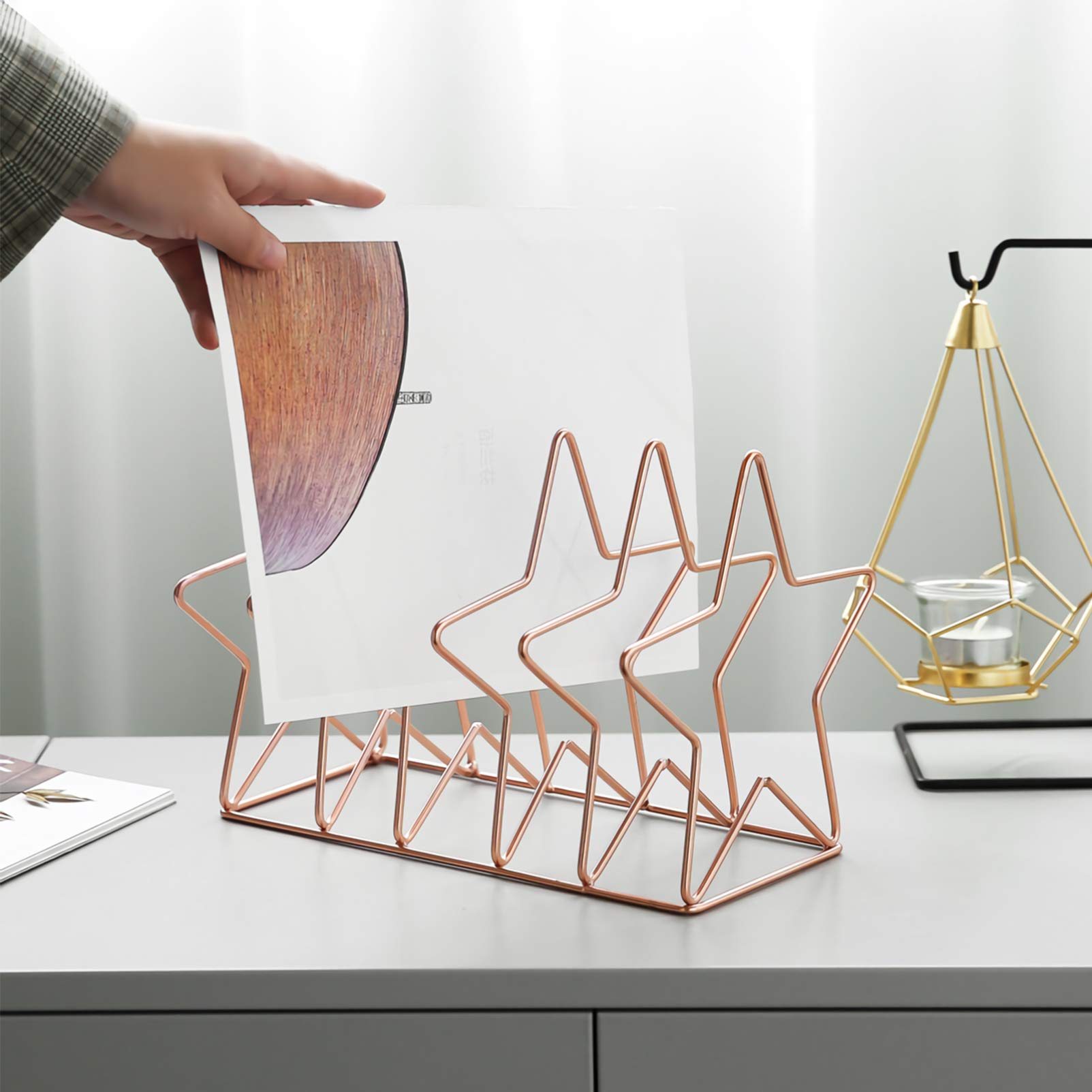 Metal File Folder Stand & Magazine Holder - Rose Gold Office Organizer for Documents, Newspapers, and Home Decoration | Perfect for Desk Organization and Living Room Storage