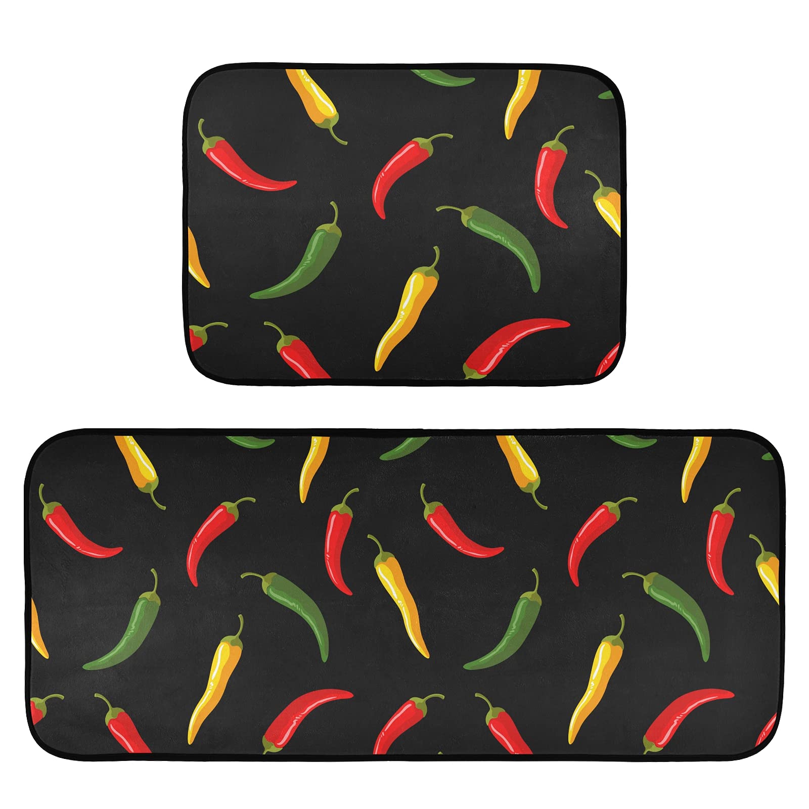 Colorful Chili Pepper Kitchen Rugs - Anti-Fatigue Non-Slip Mats for Cooking & Laundry