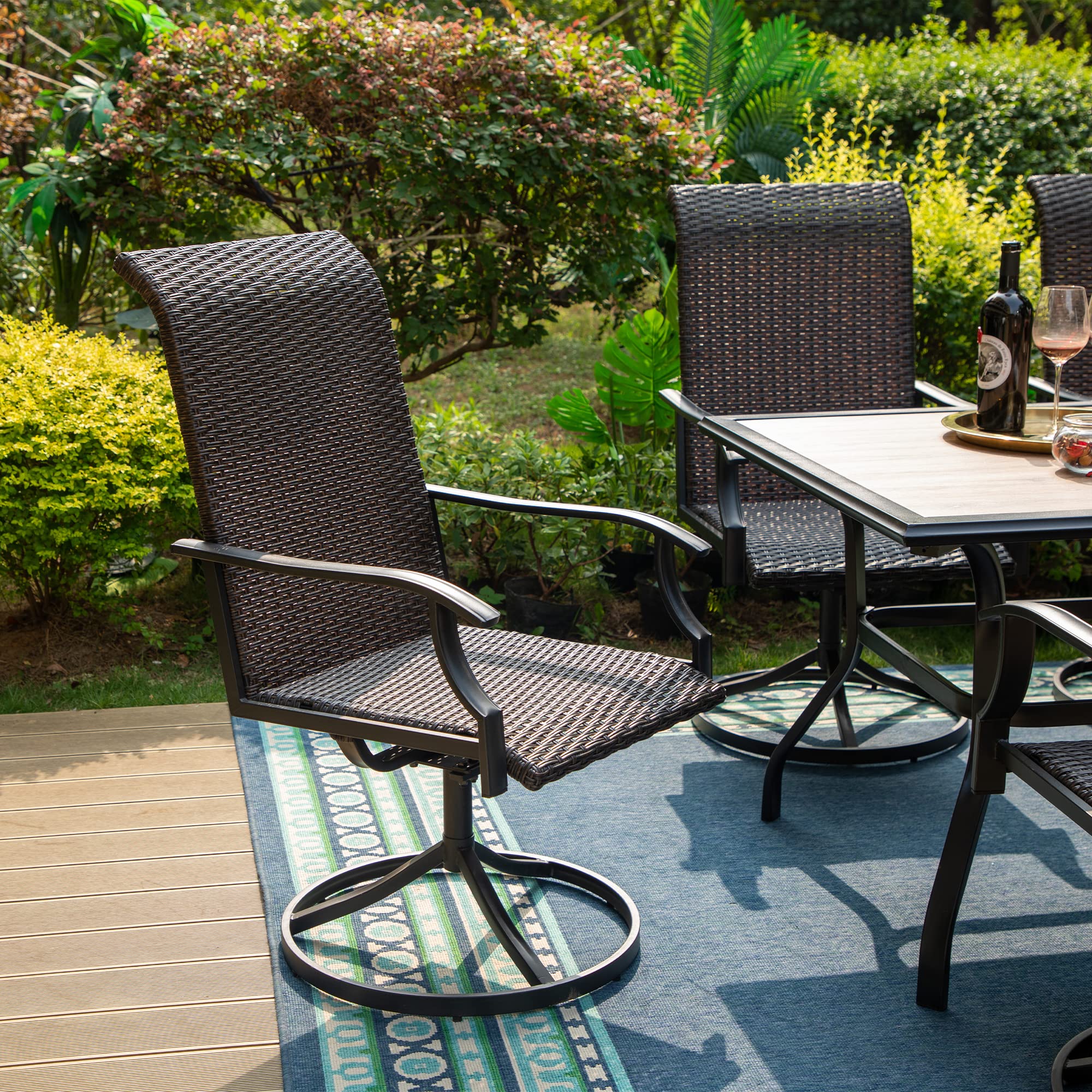 MFSTUDIO Patio Wicker Dining Chairs Set of 2 - Outdoor Rattan Swivel Chairs with High Back & Oversized Seat, All-Weather Metal Frame Furniture for Backyard, Poolside, Garden, or Balcony - Multibrown (Perfect for Outdoor Dining, Lounging, and Entertaining)