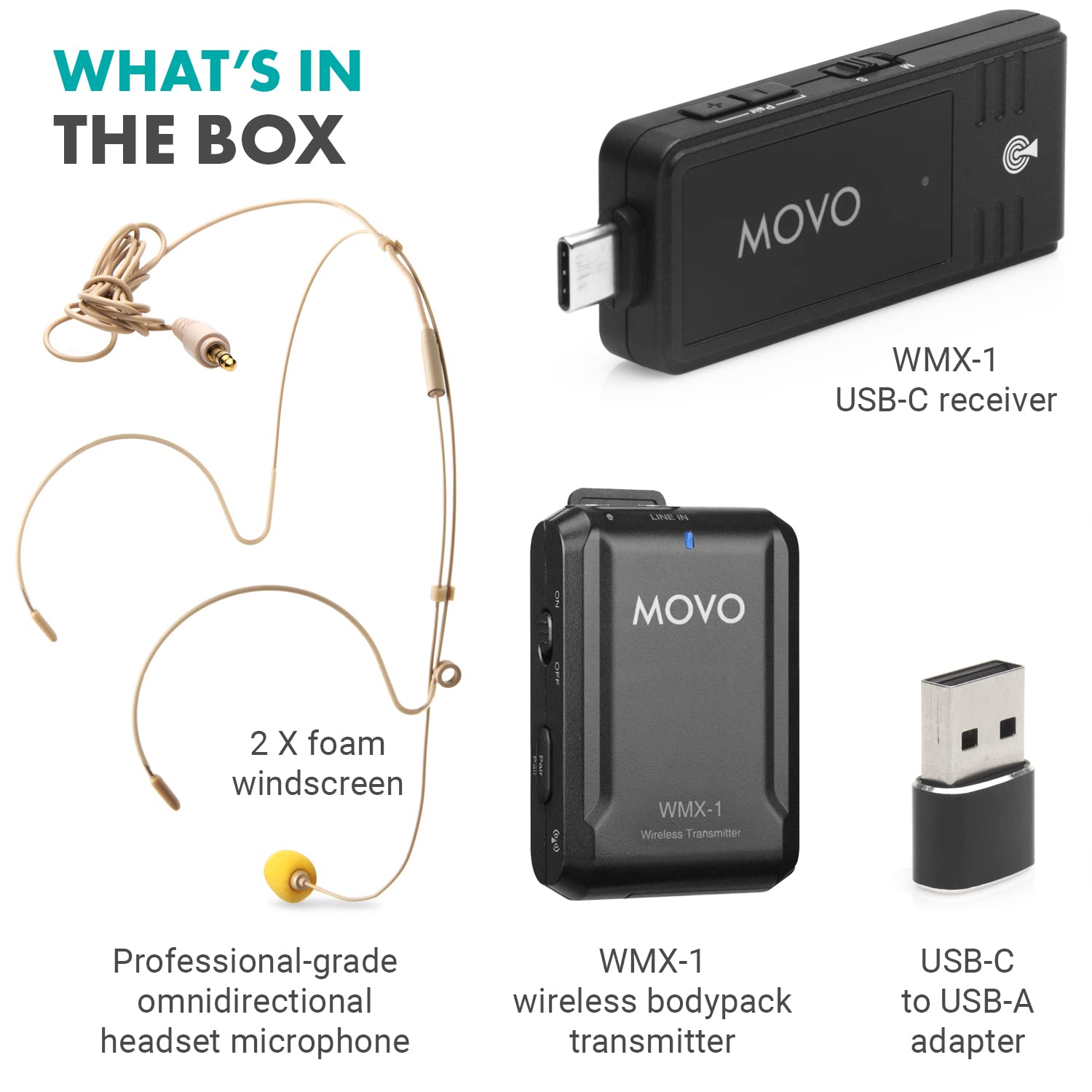 Movo WMX-1-UH USB-C Wireless Headset with Microphone - Noise Cancelling Wireless Headset for PC, Mac, Smartphone & Tablet - Perfect for Online Meetings, Gaming & Remote Work