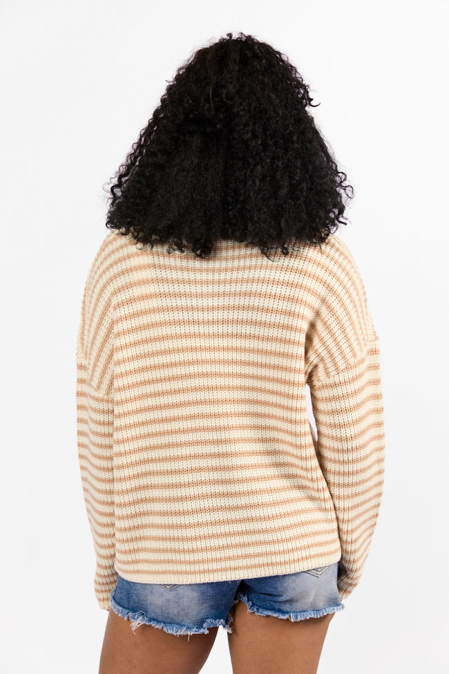 Bayside Breeze Ivory and Tan Striped Quarter Zip Pullover Sweater for Men | Casual Knit Cardigan for Fall & Winter | Perfect for Outdoor Activities, Office Wear & Weekend Relaxation