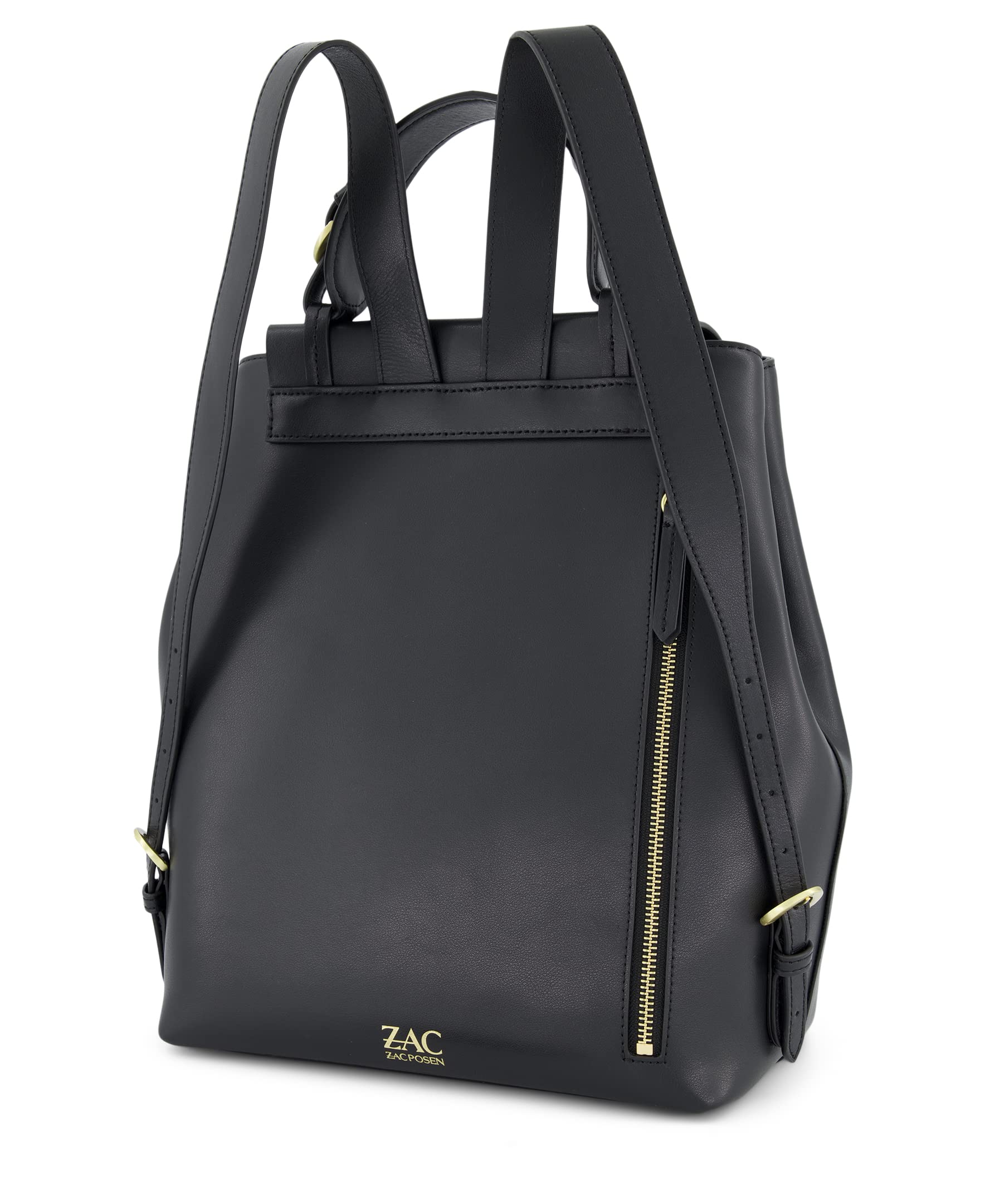 ZAC Zac Posen Women's Fashion Backpack - Stylish Black Leather Laptop Bag for Work, Travel & College | Water-Resistant & Spacious Design