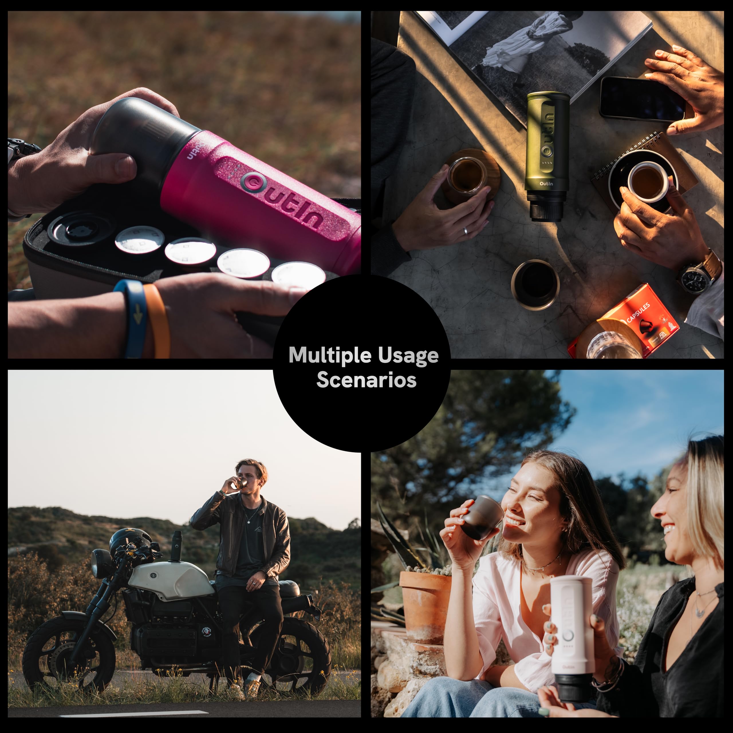 OutIn Nano Portable Electric Espresso Machine - USB-C Travel Coffee Maker for Camping, Car, RV & Office | Self-Heating with Ground Coffee & NS Capsule Compatibility | Perfect for Hiking, Road Trips & Work Breaks