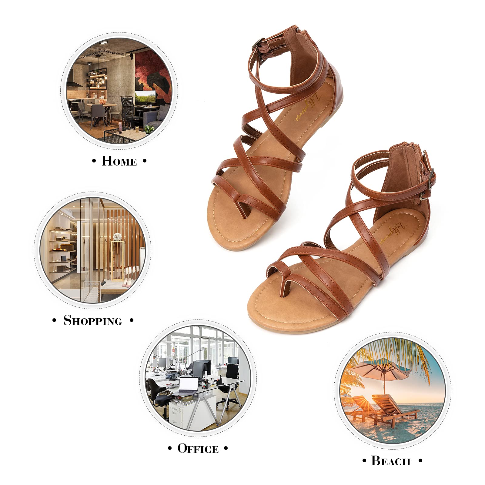 Luffymomo Women's Gladiator Sandals - Flat Fisherman Thong Sandals with Cross Straps | Comfortable Summer Beach Walking Shoes for Women