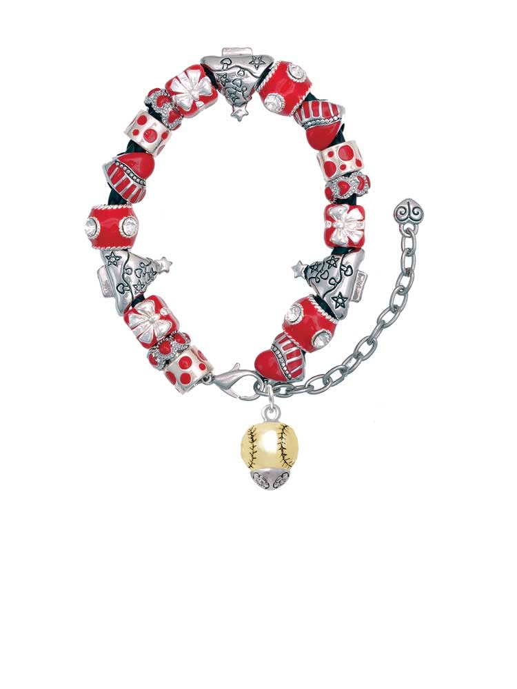 Red Christmas Bead Bracelet - Baseball & Softball Spinner Jewelry for Players & Fans | Adjustable 7