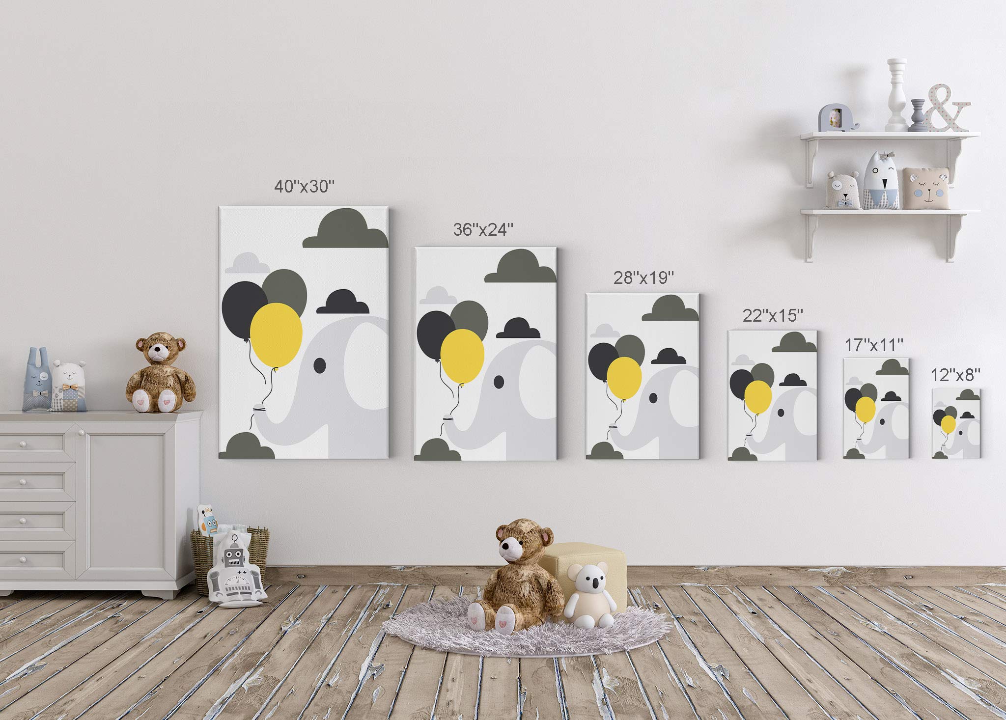 HB Art Design Elephant & Chick Motivational Wall Art - 4 Panel Canvas Print Set for Nursery, Baby Girl & Boy Room, Kids Room & Home Decor - 100% Handmade in USA (40x30 inches x4) - Perfect for Nursery Themes, Birthday Gifts & Wall Decoration