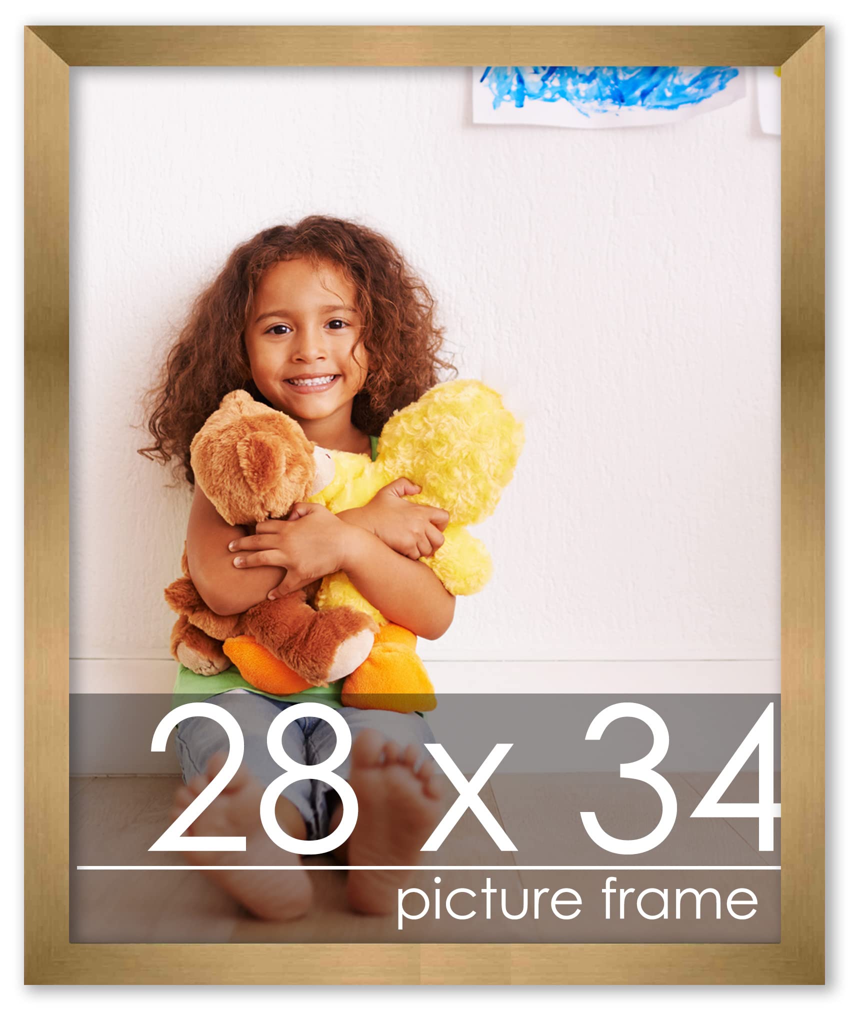 28x34 Gold Bronze Modern Minimalist Wood Picture Frame - Solid Wood Photo Frame with UV Acrylic, Foam Backing & Hanging Hardware - Perfect for Posters, Art Prints & Home Decor