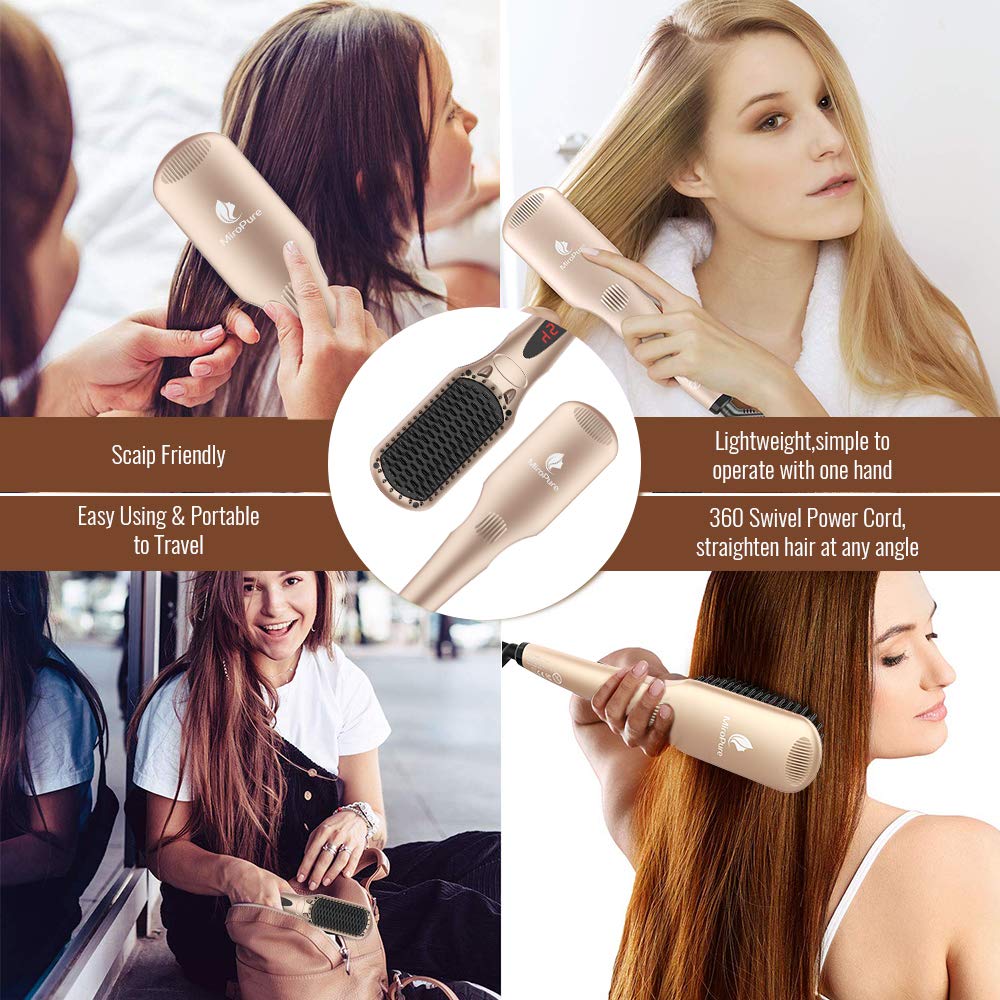 MiroPure Ionic Hair Straightening Brush with MCH Heating Technology - Frizz-Free, Silky Smooth Hair at Home or Salon | Perfect for Daily Styling, Travel & Professional Use