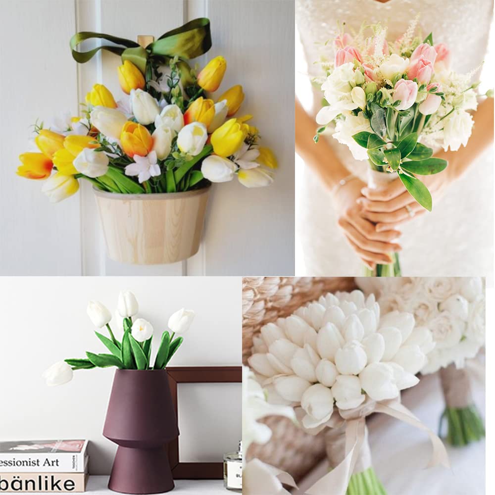24PCS IPOPU Real Touch Artificial Tulips Flowers - Cream Faux Tulip Decor for Home, Table Centerpieces, Baby Shower & Wedding Arrangements | Lifelike Fake Flowers for Vase, DIY Crafts & Seasonal Decor (Off White)