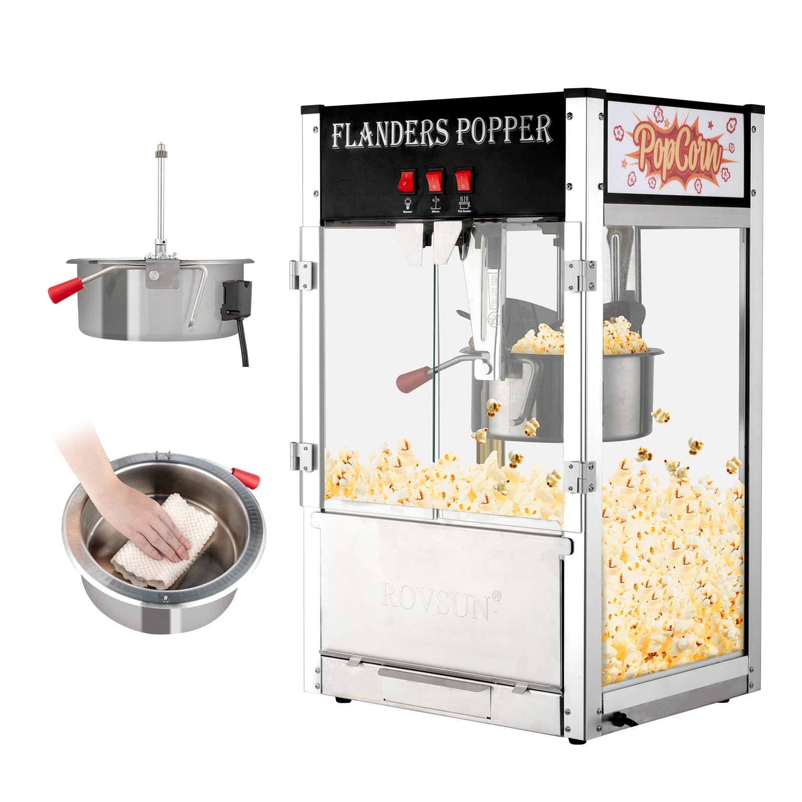 ROVSUN 12oz Commercial Popcorn Machine - Movie Theater Style Countertop Popcorn Maker Makes 80 Cups - Includes Stainless Steel Scoop, Oil Spoon & 3 Popcorn Cups (Black) - Perfect for Home Theater, Parties, Carnivals and Snack Bars