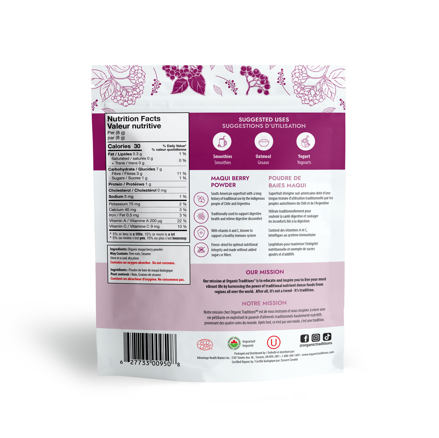 Organic Freeze Dried Maqui Berry Powder - 100% Pure Superfood Antioxidant Supplement for Smoothies, Baking & Healthy Recipes - Boost Energy & Immune Support