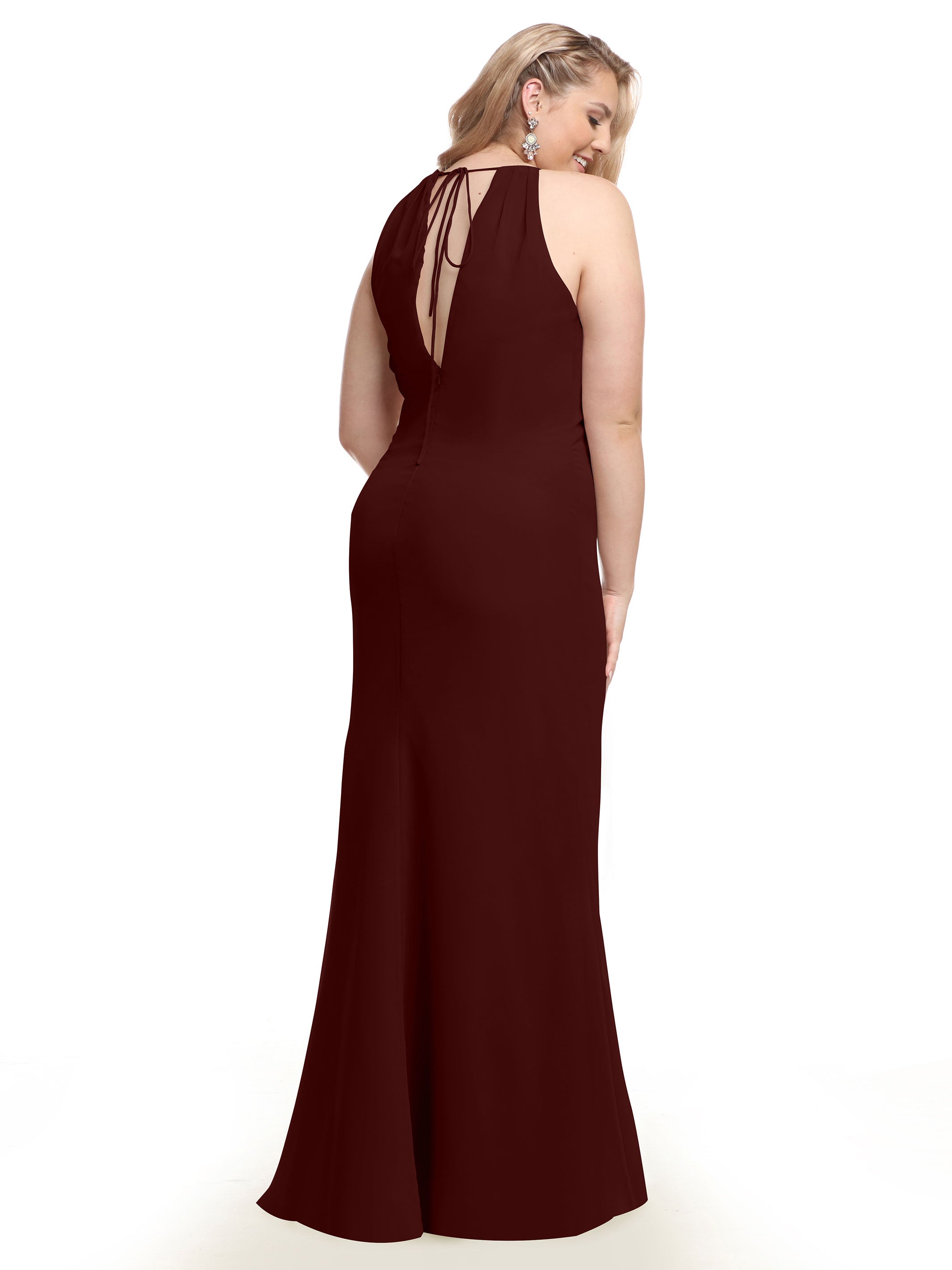 Elegant 80083 Fit and Flare Chiffon Bridesmaid Dress with Halter Neckline - Perfect for Weddings, Formal Events & Special Occasions