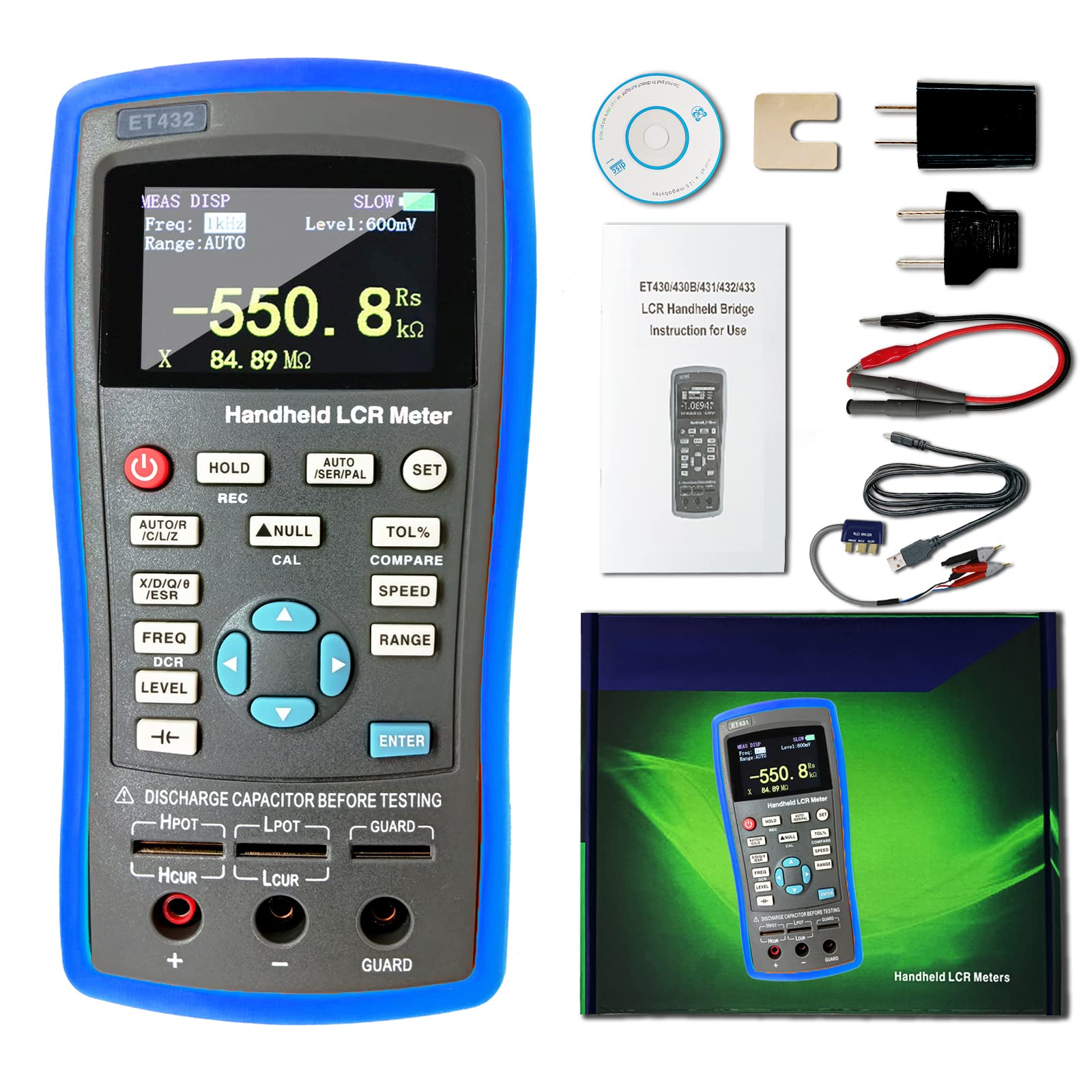 High Precision 0.2% LCR Meter - Handheld Digital Bridge with TFT Display, Capacitance/Inductance/Resistance Tester, Rechargeable Multifunction Multimeter for Electronics Repair, Circuit Testing & Component Analysis