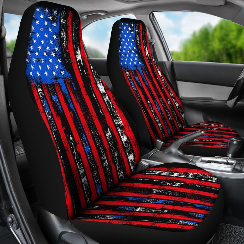 Thin Red Line American Flag Car Seat Covers - Durable & Stylish for Trucks, SUVs & Police Vehicles - Perfect for Patriotic Drivers & First Responders