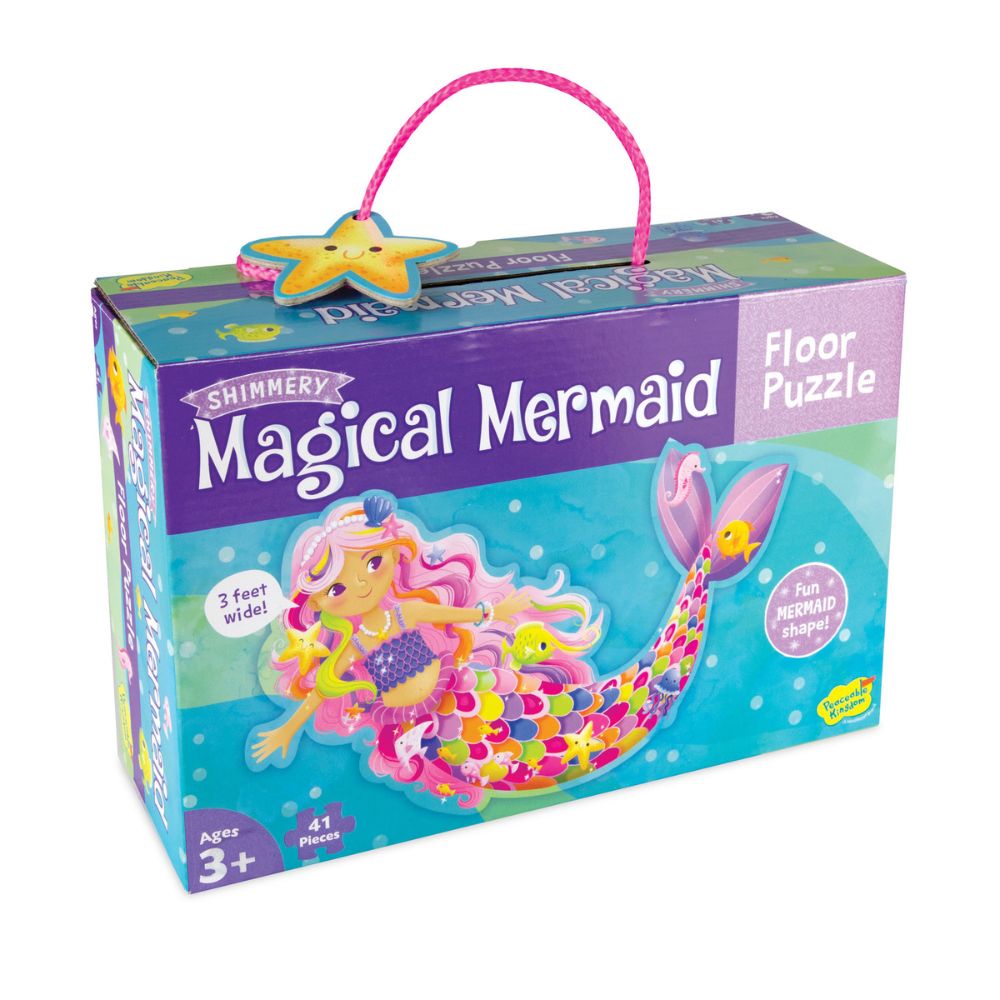 Peaceable Kingdom Shimmery Magical Mermaid Floor Puzzle for Kids - 48 Piece Large Jigsaw Puzzle with Glitter Details, Perfect for Birthday Gifts & Ocean-Themed Room Decor