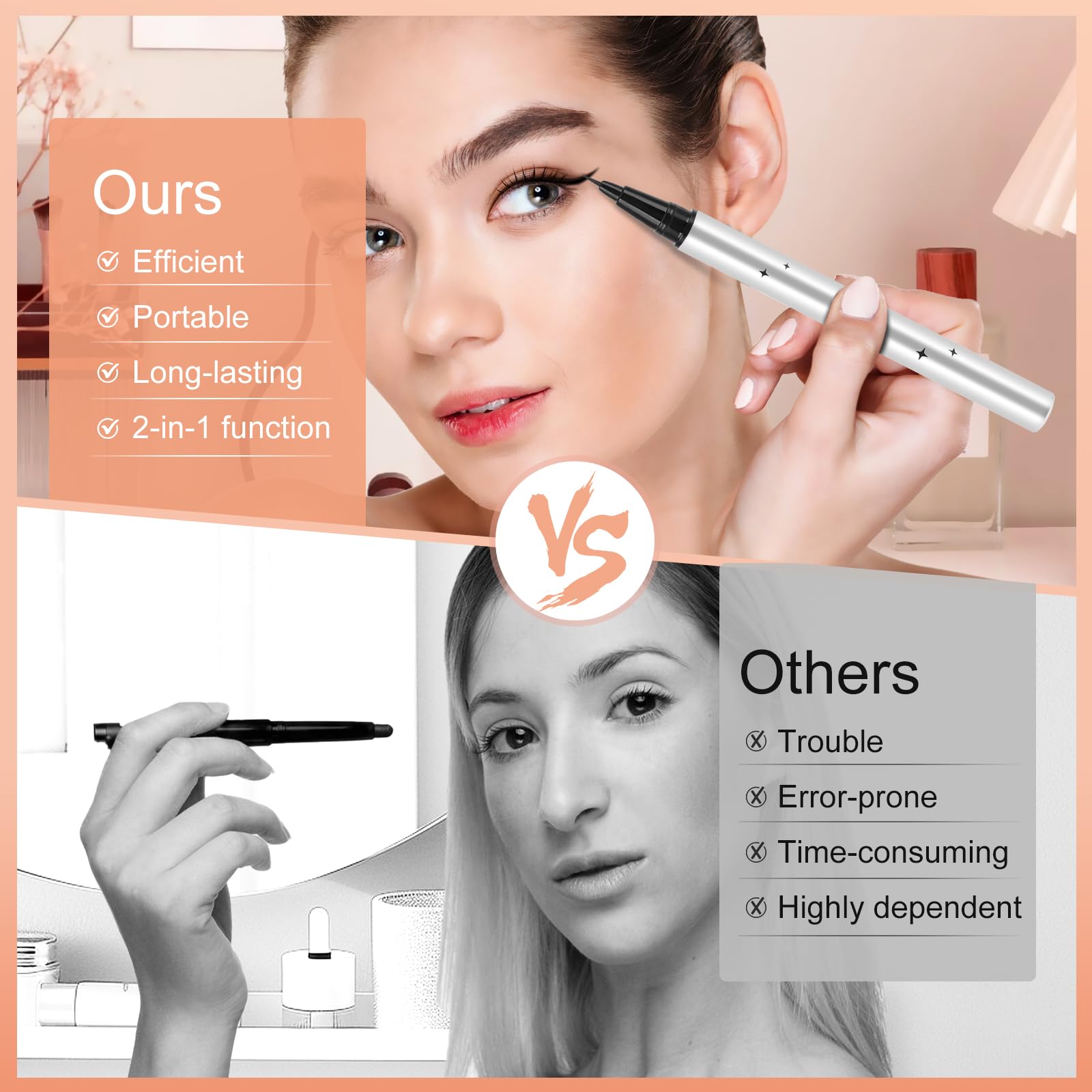 VINGVO 2-in-1 Lower Eyelash Stamp Kit - Easy Bottom Lash Stamp Tool for Beginners (Brown) | Quick Eye Makeup for Everyday & Party Looks
