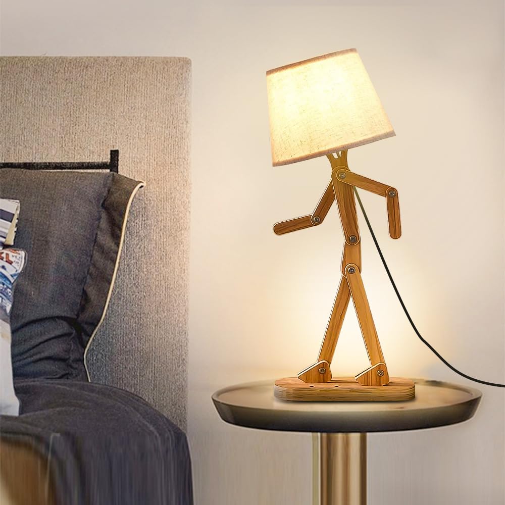 Adjustable Wooden Desk Lamp with Swing Arm - Cute Nightstand Light for Bedroom, Living Room, Office & Dorm - E12 Bulb Compatible - Perfect for Reading, Studying & Bedside Lighting