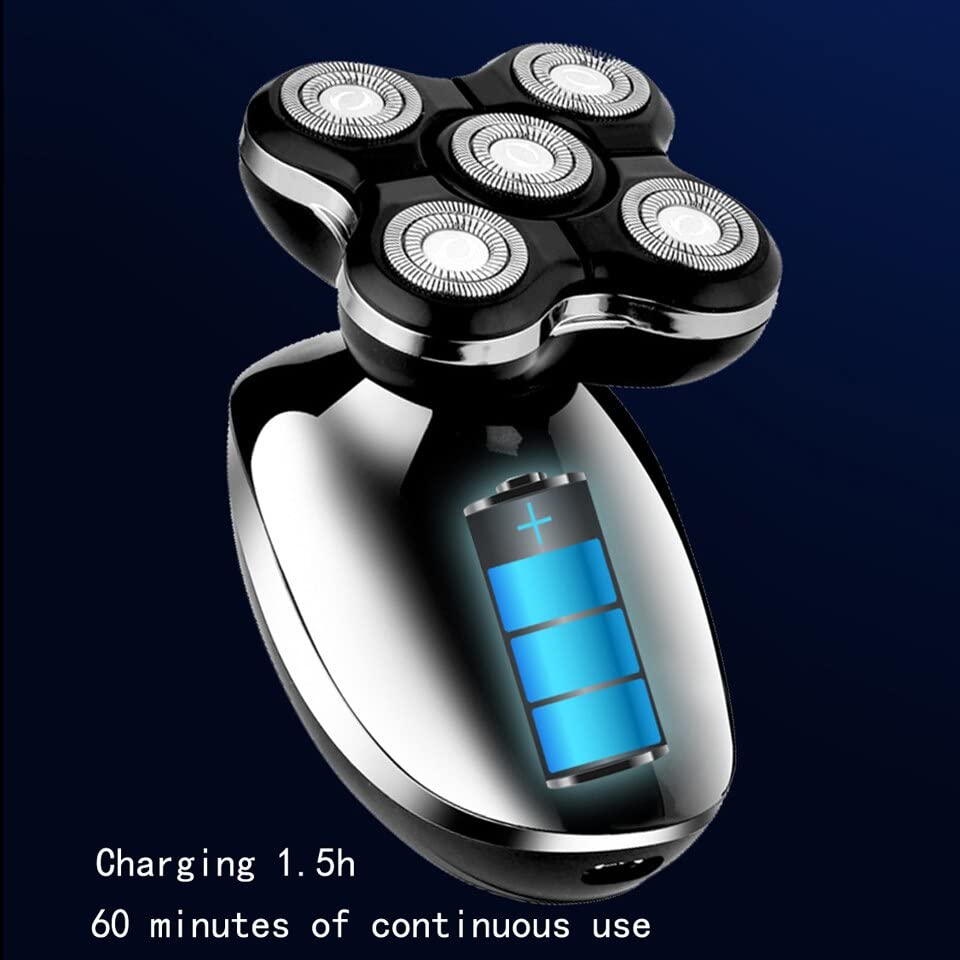 5-in-1 Rechargeable Electric Razor for Men - Waterproof Shaver, Beard Trimmer, Nose Hair & Bald Head Clipper - Perfect for Travel, Home & Gym Use