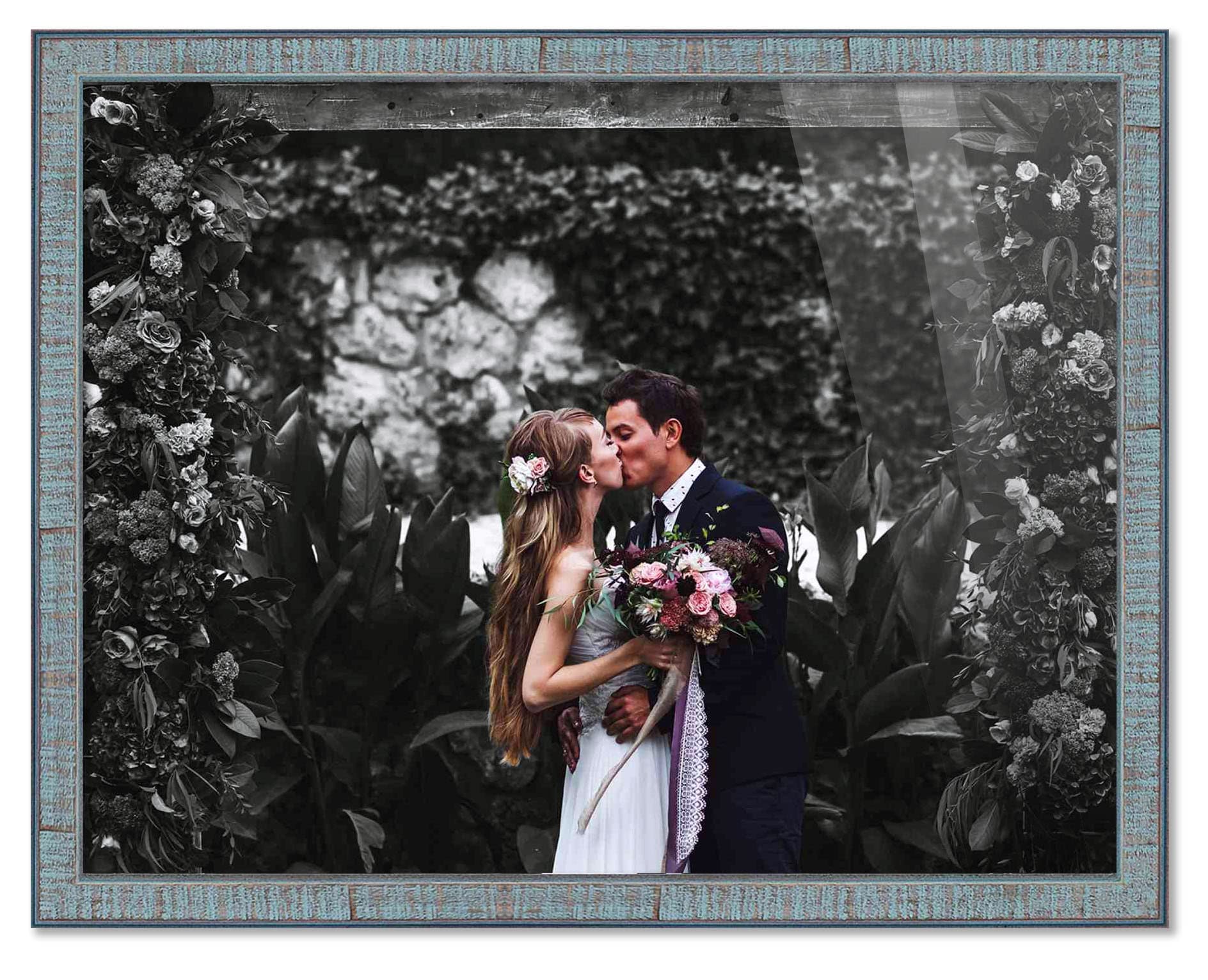 31x14 Inch Modern Blue Wood Picture Frame - Shatterproof UV Acrylic Glass, Acid-Free Foam Backing with Hanging Hardware - Perfect for Family Photos, Wall Decor & Home Office Display