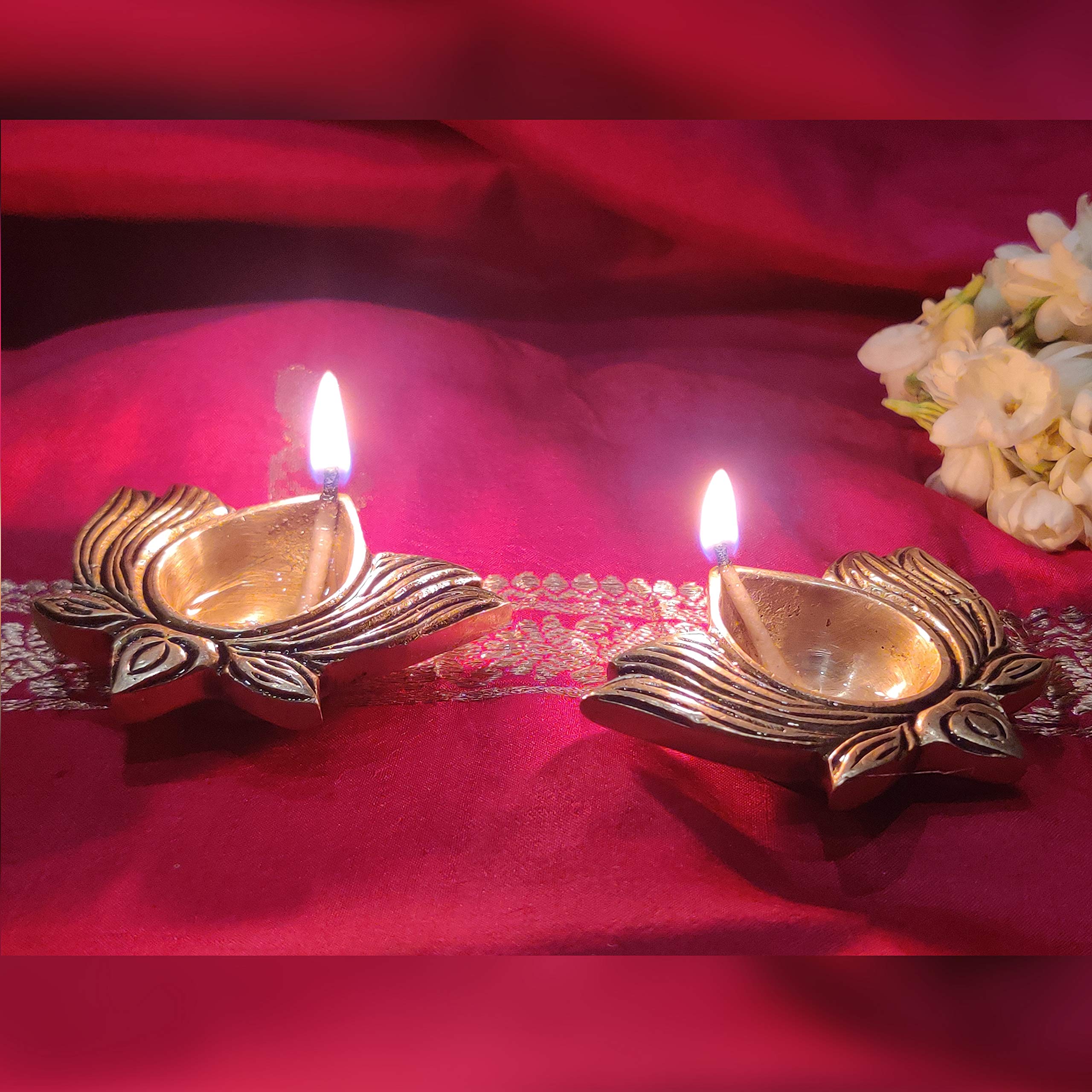 Authentic Indian Diwali Brass Oil Lamp Set of 10 - Handcrafted Pooja Diya for Hindu Puja, Mandir & Home Decor - Gold Finish Diyas with Wicks for Festival, Wedding & Spiritual Ceremonies
