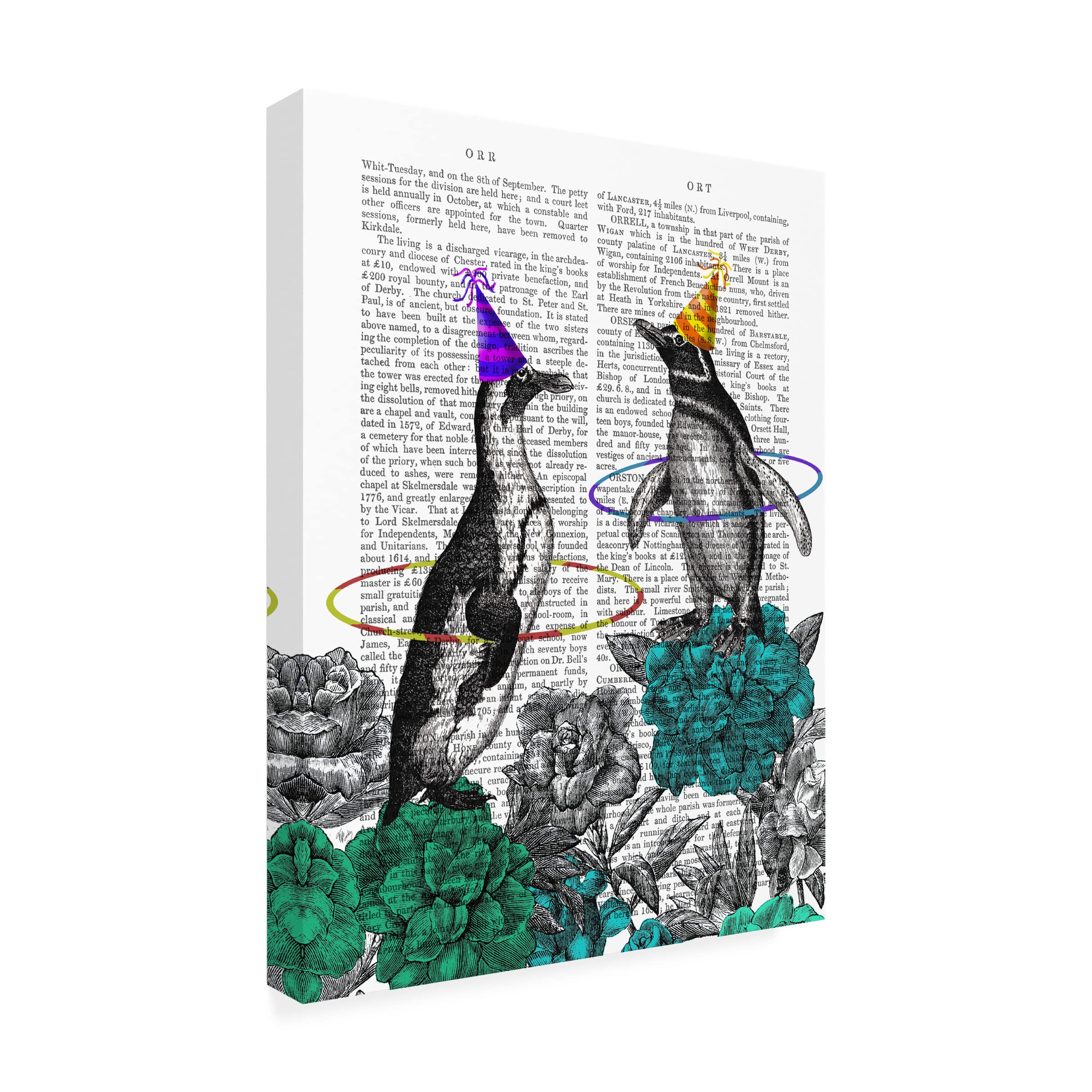 Trademark Fine Art 'Party Penguins Book Print' Canvas Wall Art by Fab Funky - Fun Home Decor for Living Room, Bedroom & Office