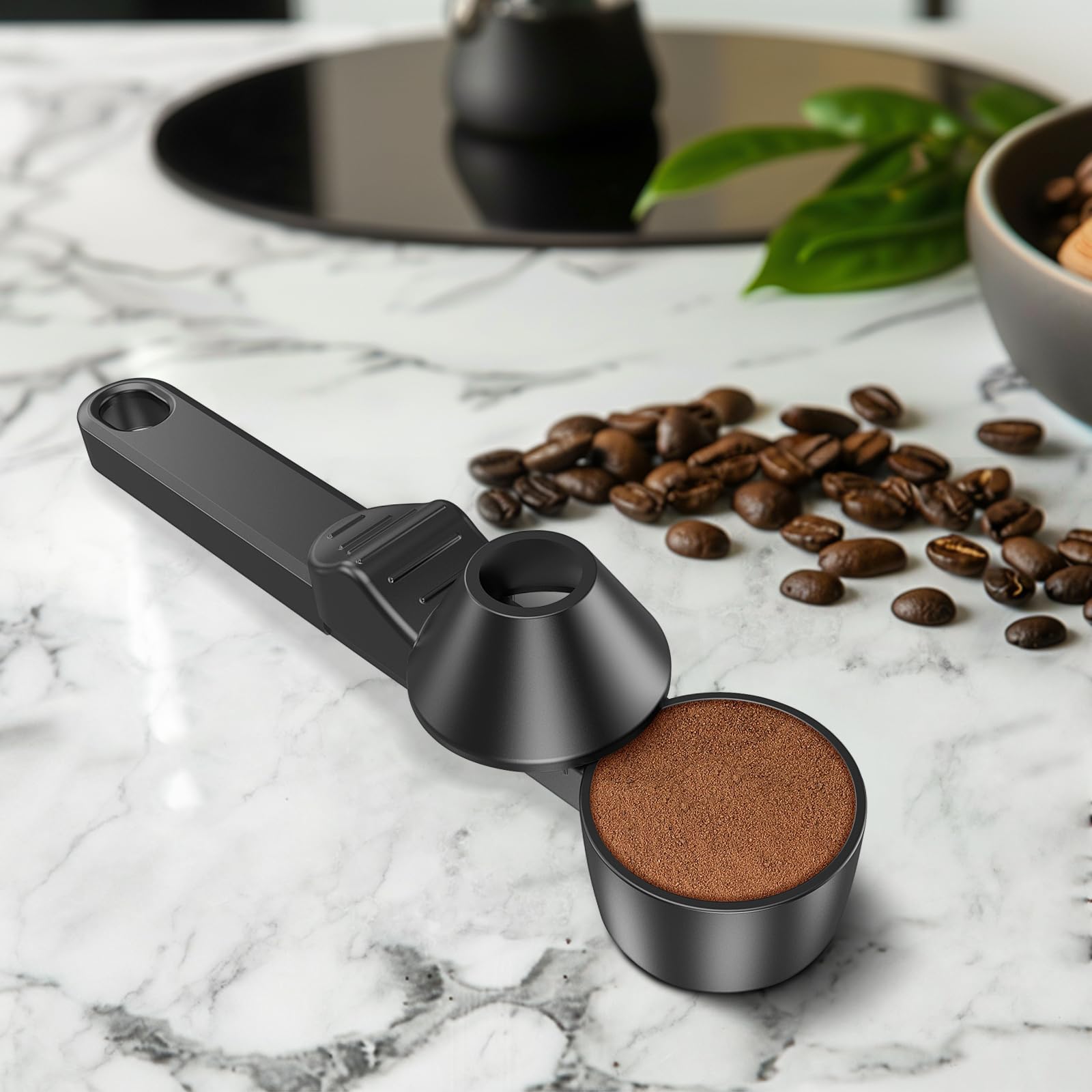 **Reusable K Cup Coffee Scoop & Funnel - 2 Tbsp Measuring Spoon for Ground Coffee, Protein Powder, Tea - Perfect for Refillable Coffee Pods & Kitchen Use (Black, 1 Pack)**    *(Ideal for Brewing Fresh Coffee, Measuring Protein Shakes, or Portioning Loose Tea Leaves)*