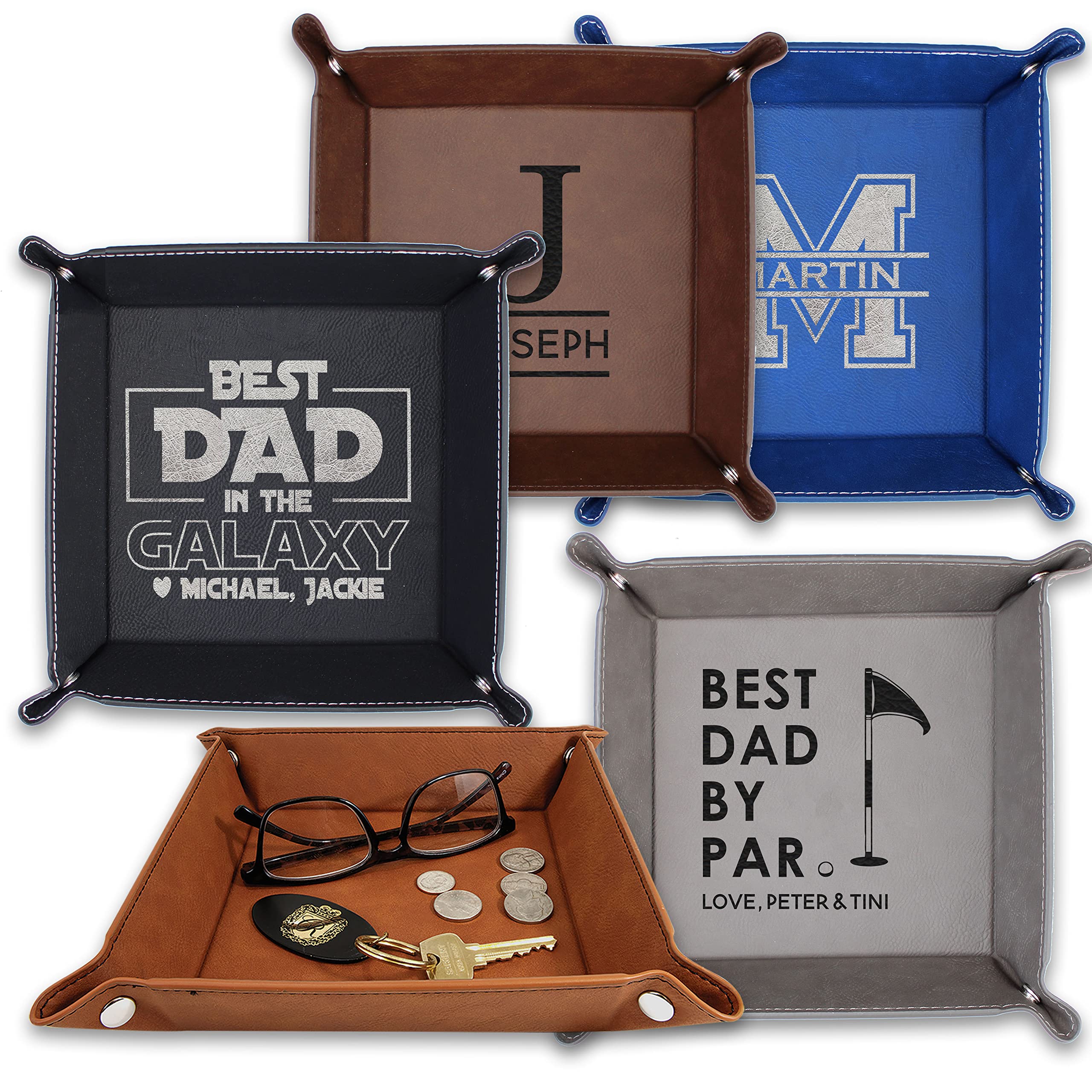Personalized Leather Valet Tray for Men - Nightstand Organizer & Everyday Carry Tray - Perfect Key Holder and Gift for Dad, Husband, Boyfriend - Ideal for Bedroom, Office, or Travel Use