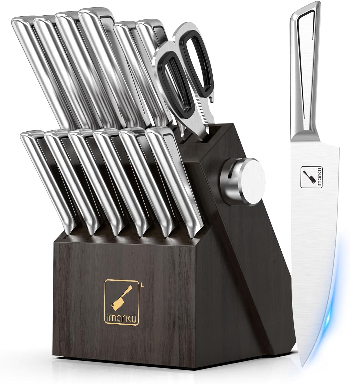 Imarku G14 14-Piece Japanese Stainless Steel Knife Set with Block & Built-in Sharpener - Ergonomic Non-Slip Handle, Dishwasher Safe - Perfect for Home Chefs, Cooking Enthusiasts & Kitchen Essentials (Great Gift for Weddings & Housewarmings)