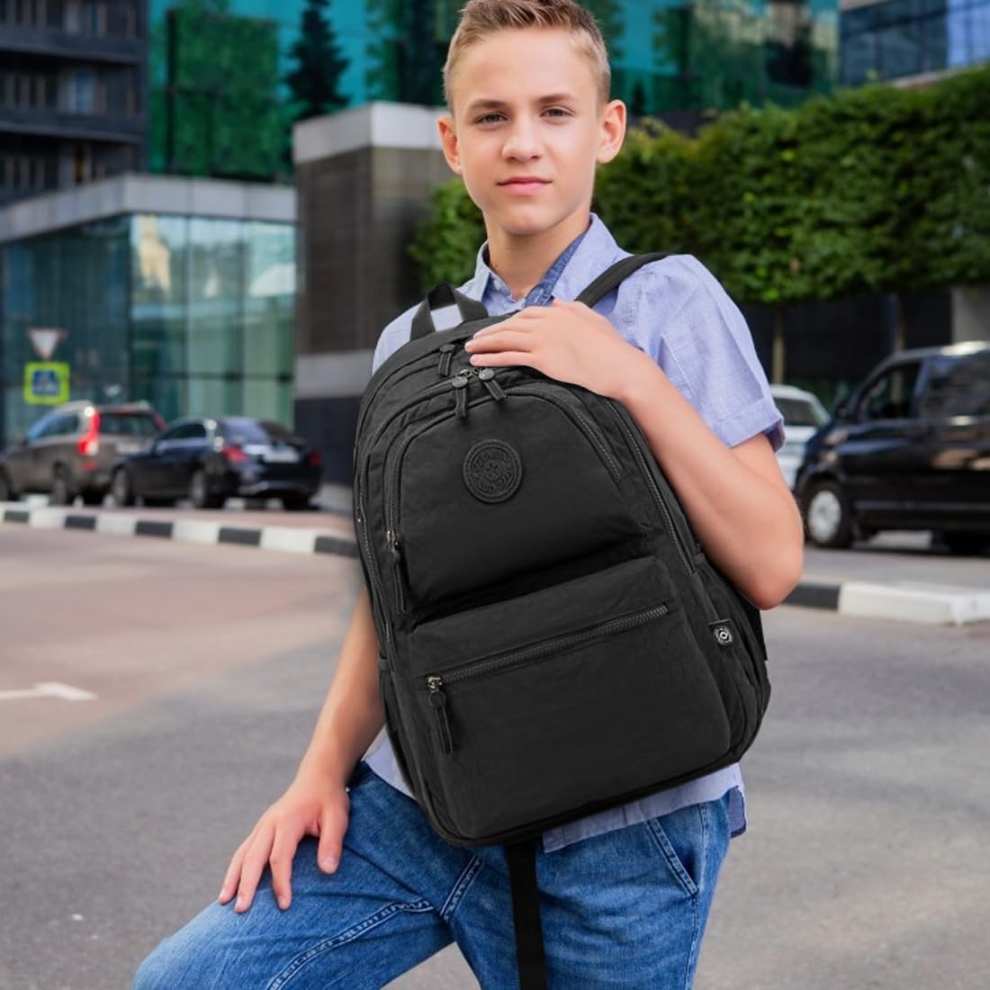 28L Lightweight Nylon Travel Laptop Backpack for Men & Women - Durable Computer Work Backpack, Casual Daypack for Hiking, Cycling, Commuting, School & Office - Fits 15.6 Inch Laptop - Black