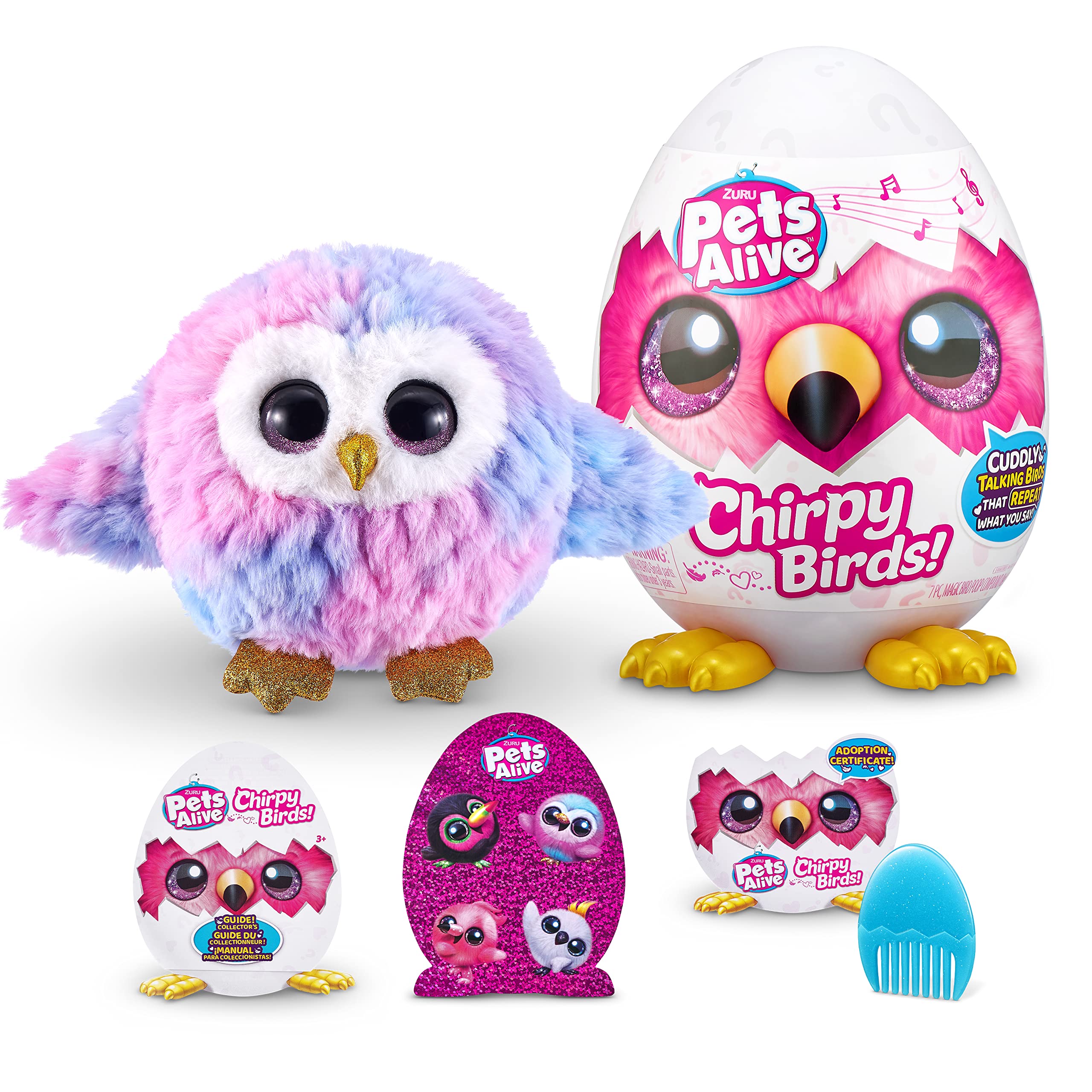 ZURU Pets Alive Chirpy Birds Electronic Talking Owl Toy - Interactive Fluffy Plush Animal with Surprise Egg, Stickers, Comb & Clay - Fun Gift for Girls & Kids | Perfect for Playtime, Birthday Parties & Collectibles