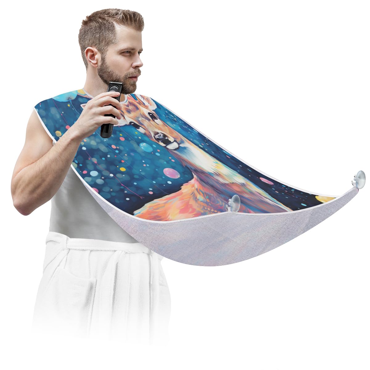 **Galaxy Deer Balloon Beard Shaving Bib for Men & Women - Waterproof Hair Dye Apron, Makeup Cape for Barbers & Stylists - Sink Hair Catcher, Beard Trimming & Lineup Tool - Perfect for Salons, Home Grooming & DIY Haircuts**