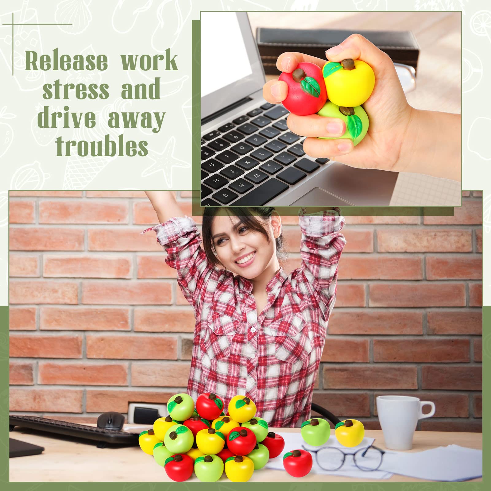 48-Piece Fruit Stress Ball Set - Red, Green & Yellow Stress Relief Balls for Finger Exercise, Anxiety Relief & Sensory Play - Perfect for School Carnivals, Party Favors, Office Stress Relief & Classroom Rewards (Classic Style)
