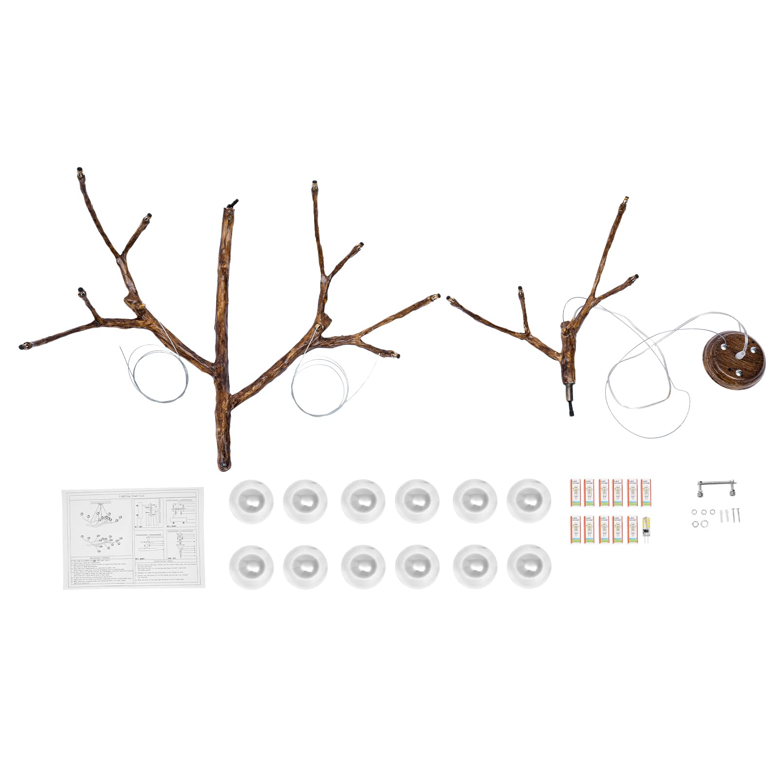 Modern Wood Branch Chandelier - 12 Bulb Adjustable LED Hanging Light with Resin Tree Design & Industrial Glass Bubbles - Perfect for Bedroom, Living Room, Dining Room & Home Decor Lighting