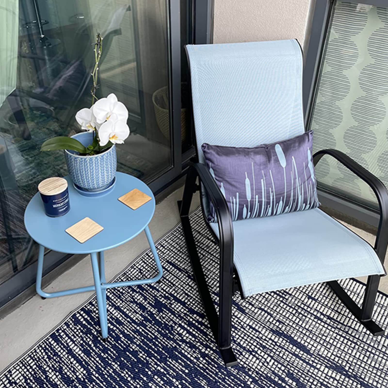 Outdoor Mesh Sling Rocking Chair - Comfortable Patio Rocker for Front Porch, Garden, Backyard & Poolside Relaxation - Breathable Blue Weather-Resistant Design