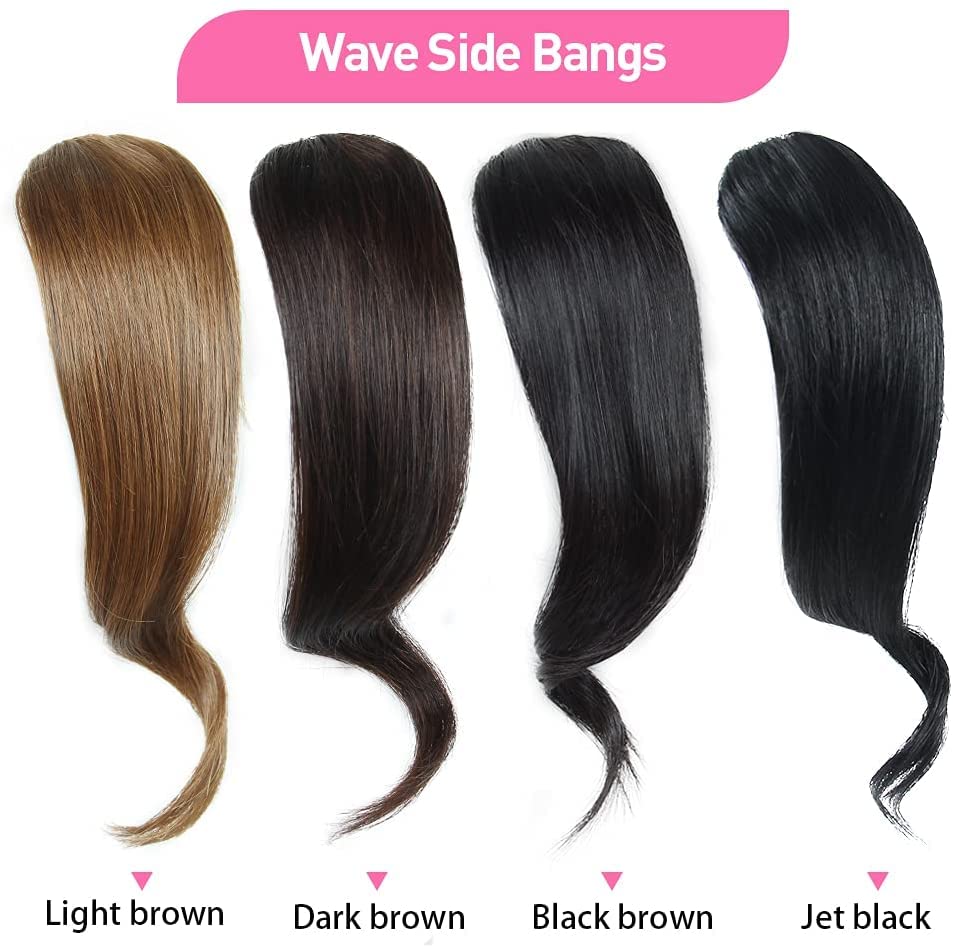 Dsoar 2PCS Wavy Clip-In Bangs - Real Human Hair Side Fringe Extensions (Jet Black) for Instant Volume & Styling - Perfect for Cosplay, Daily Wear & Special Occasions