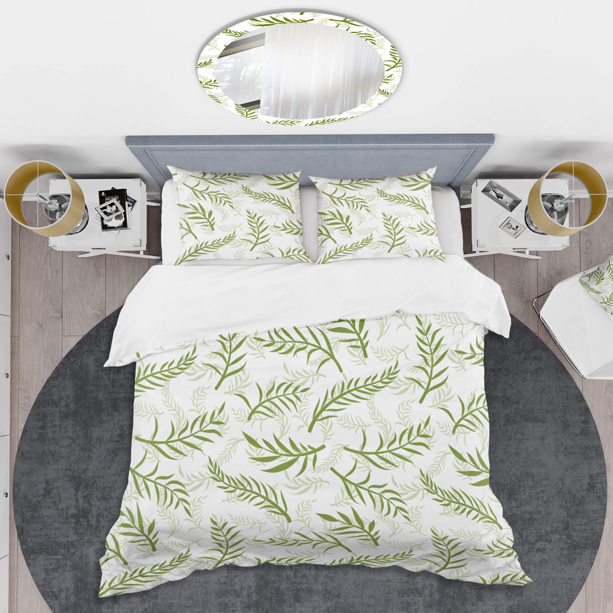 Tropical Botanicals Mid-Century Modern Duvet Cover Set - King Size 3-Piece Bedding in Green | All-Season Luxury Bed Sheets for Master Bedroom & Guest Room Decor