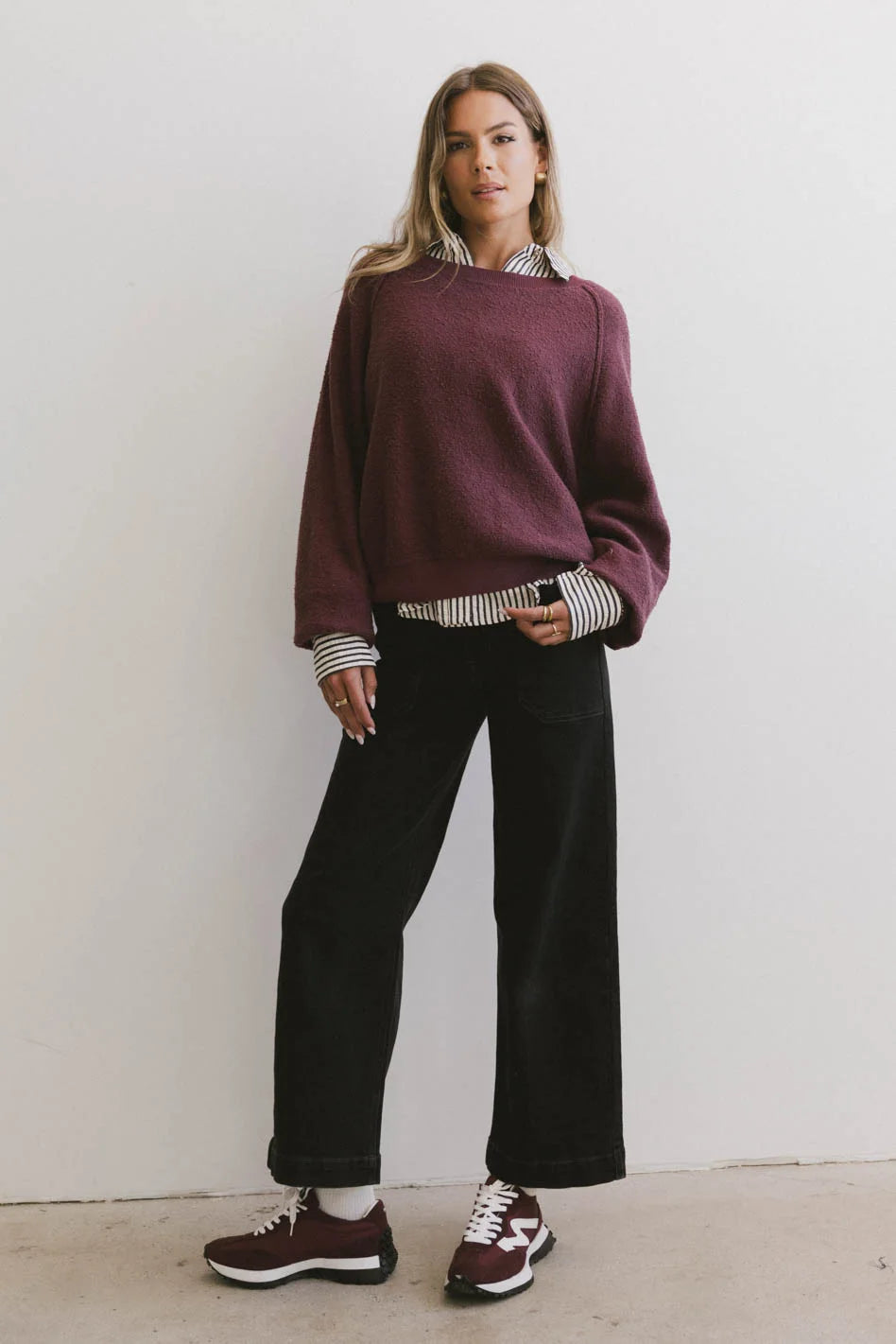 Annaleah Textured Burgundy Sweatshirt for Women | Cozy Pullover with Soft Fabric | Perfect for Casual Outfits, Lounge Wear & Fall Fashion