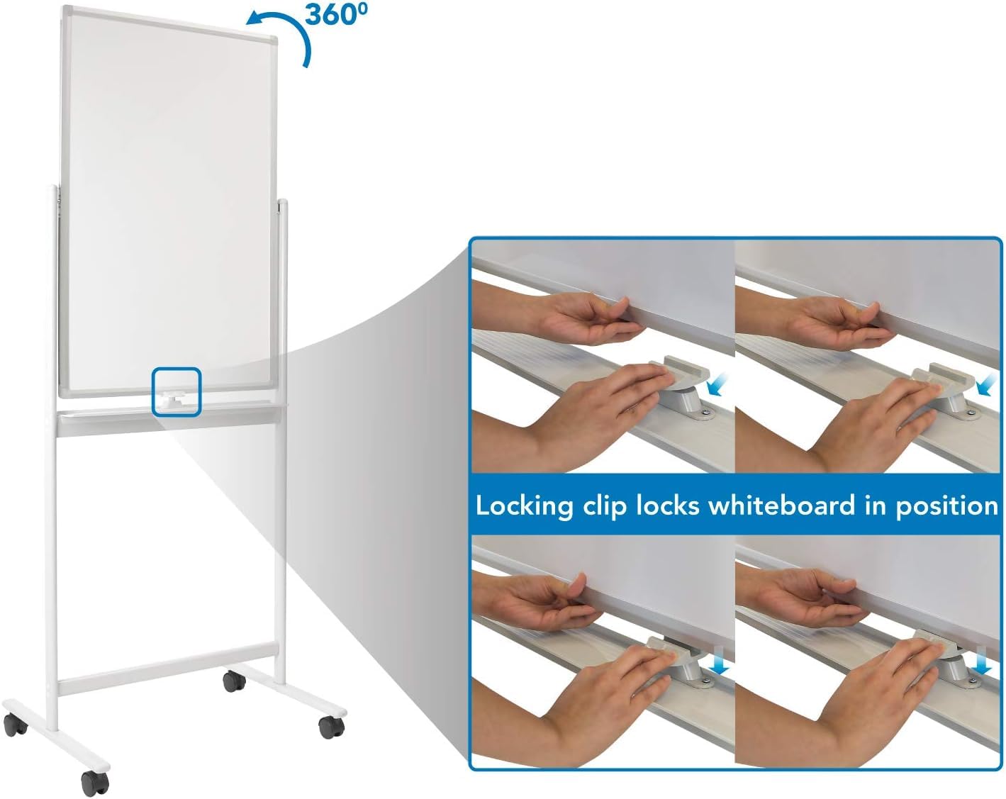 Mount-It! 36x24 Inches Mobile Dry Erase Whiteboard - Double-Sided Magnetic Whiteboard with Locking Casters, Wall Mountable Easel for Office, Classroom & Home Use - Rolling White Board with Stand for Presentations & Teaching