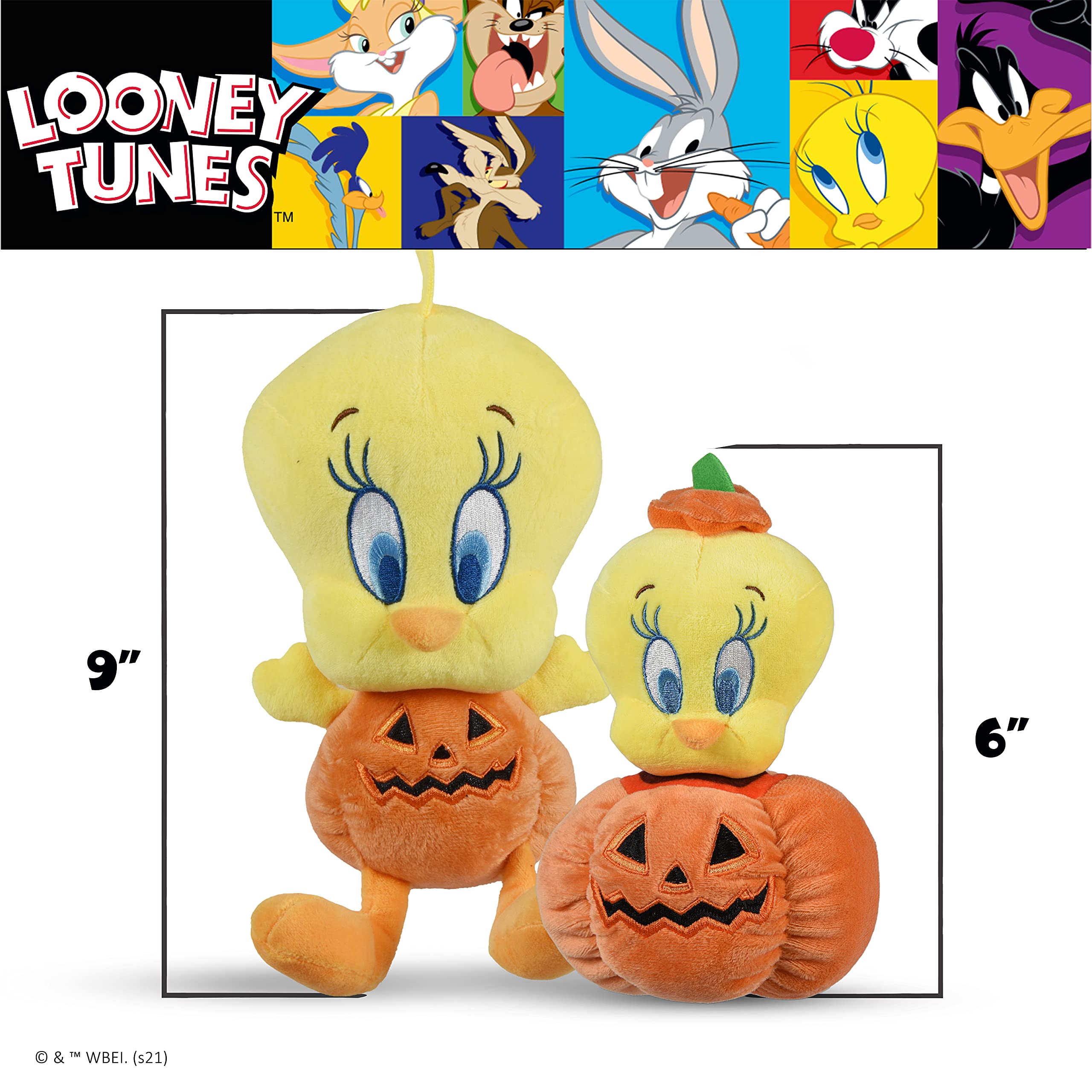 Looney Tunes Tweety Bird Plush Dog Toy with Squeaker - Halloween Pumpkin Head Stuffed Animal for Small Dogs | Durable Chew Toy for Puppies & Pets (6 Inch, FF16872) - Perfect for Playtime, Training Rewards & Cuddling