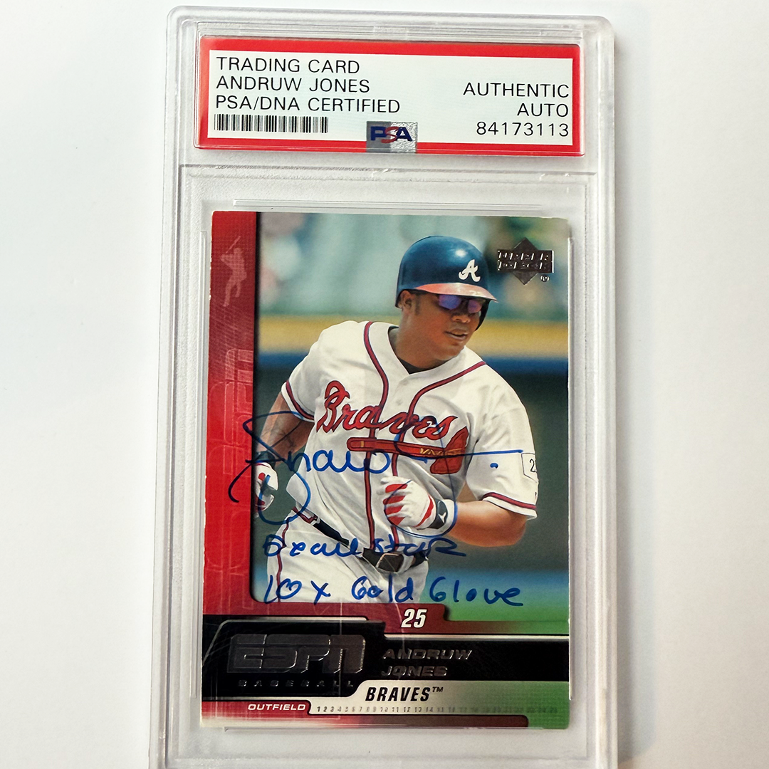 Andruw Jones Autographed 2005 UD ESPN #6 Baseball Card with 2 Inscriptions - PSA Certified Authentic - Perfect for MLB Memorabilia Collectors and Atlanta Braves Fans