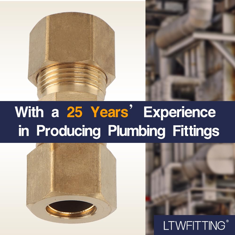 LTWFITTING 3/8-Inch OD Brass Compression Union Fitting - Pack of 200 for Plumbing, HVAC & Water Supply Systems - Perfect for Pipe Connections & Repairs