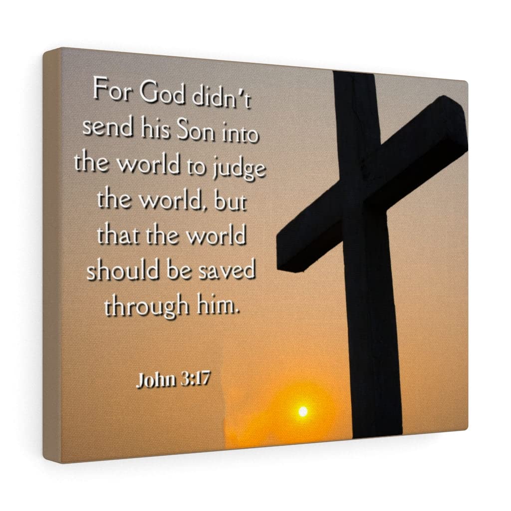 John 3:17 Bible Verse Wall Art - Christian Scripture Print 'God Sent His Son' - Ready to Hang Religious Home Decor for Living Room, Bedroom & Church