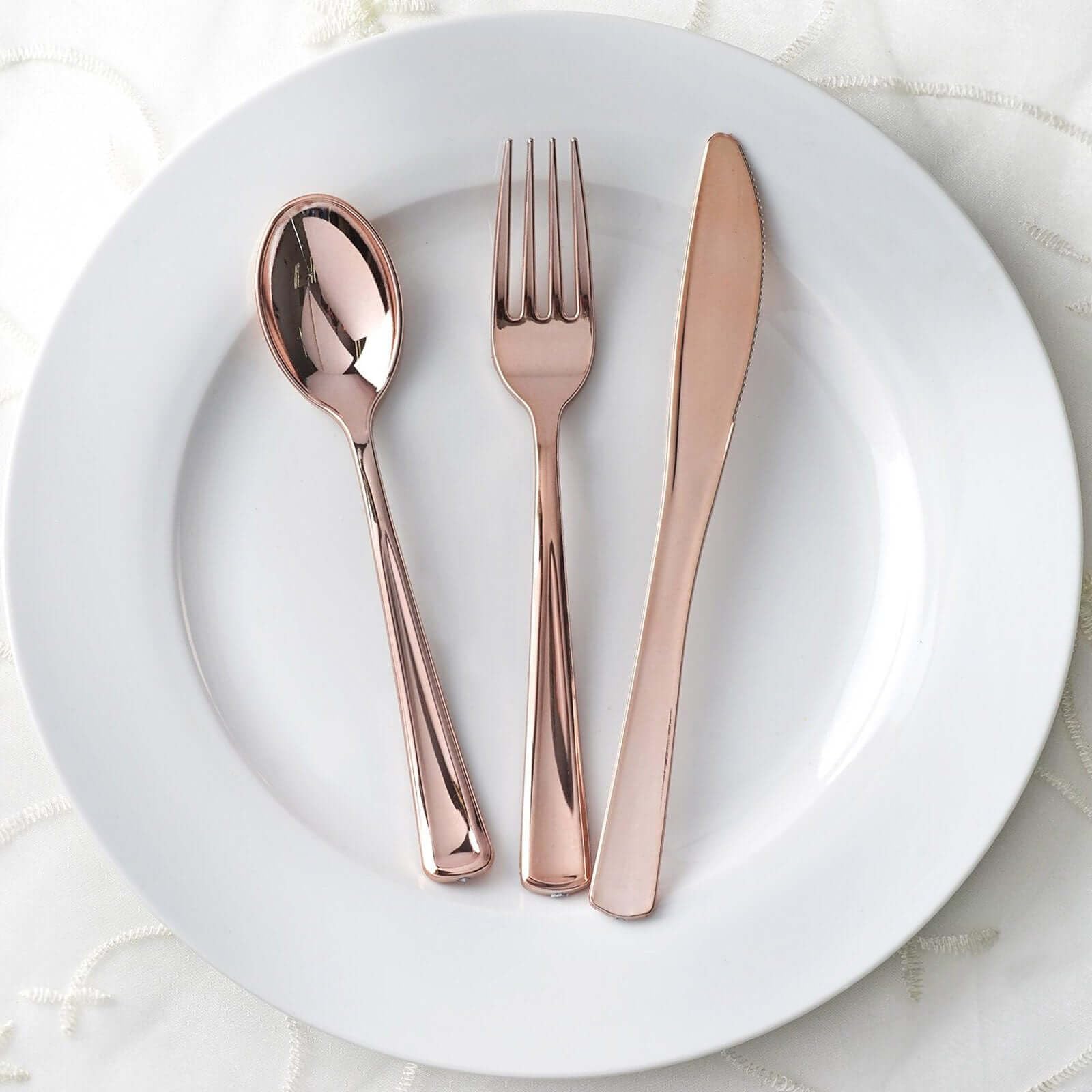 Efavormart 30-Pack Rose Gold Disposable Plastic Silverware Set - Heavy Duty 7